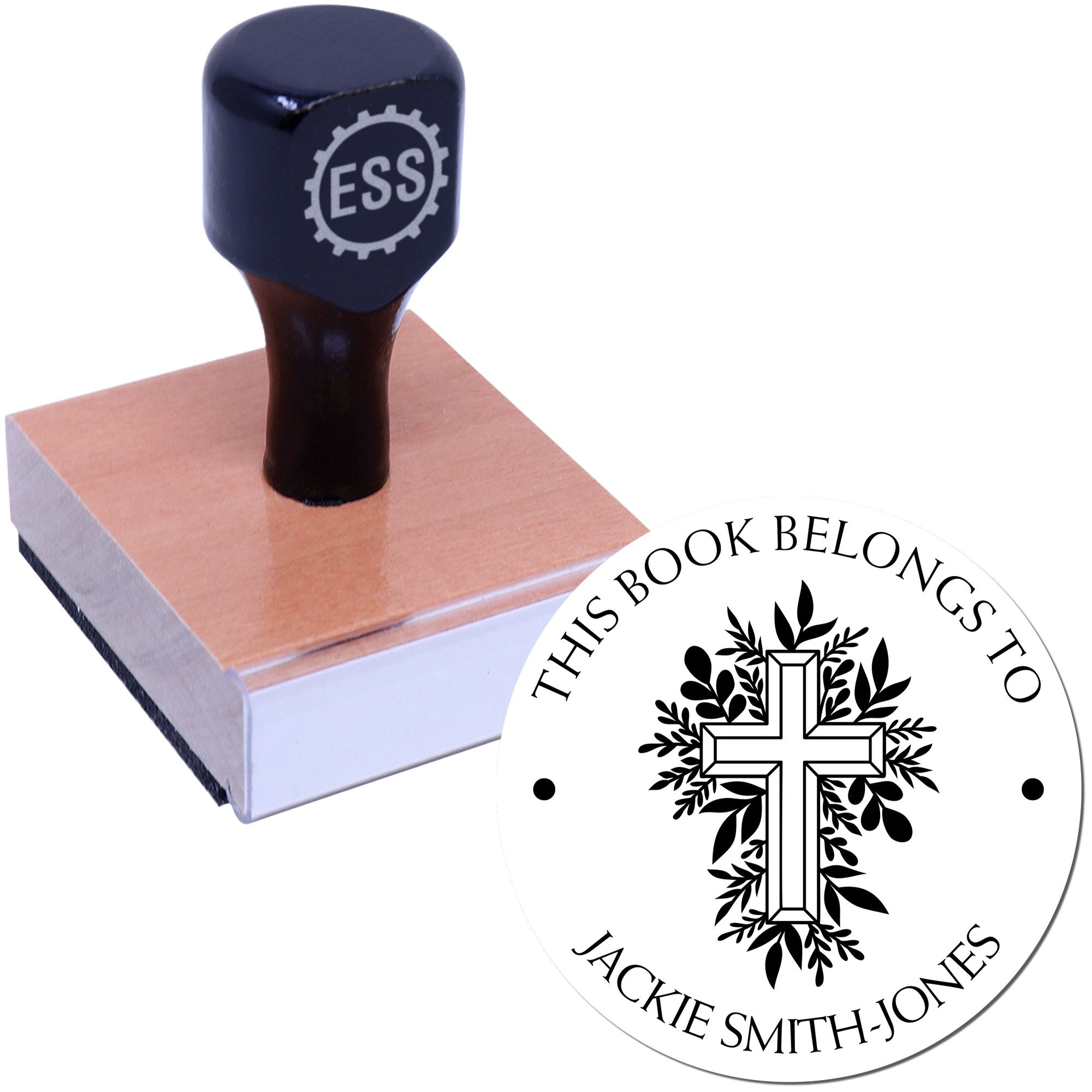 Wood Handle Reverent Cross Customized Return Address Stamp - Engineer Seal Stamps