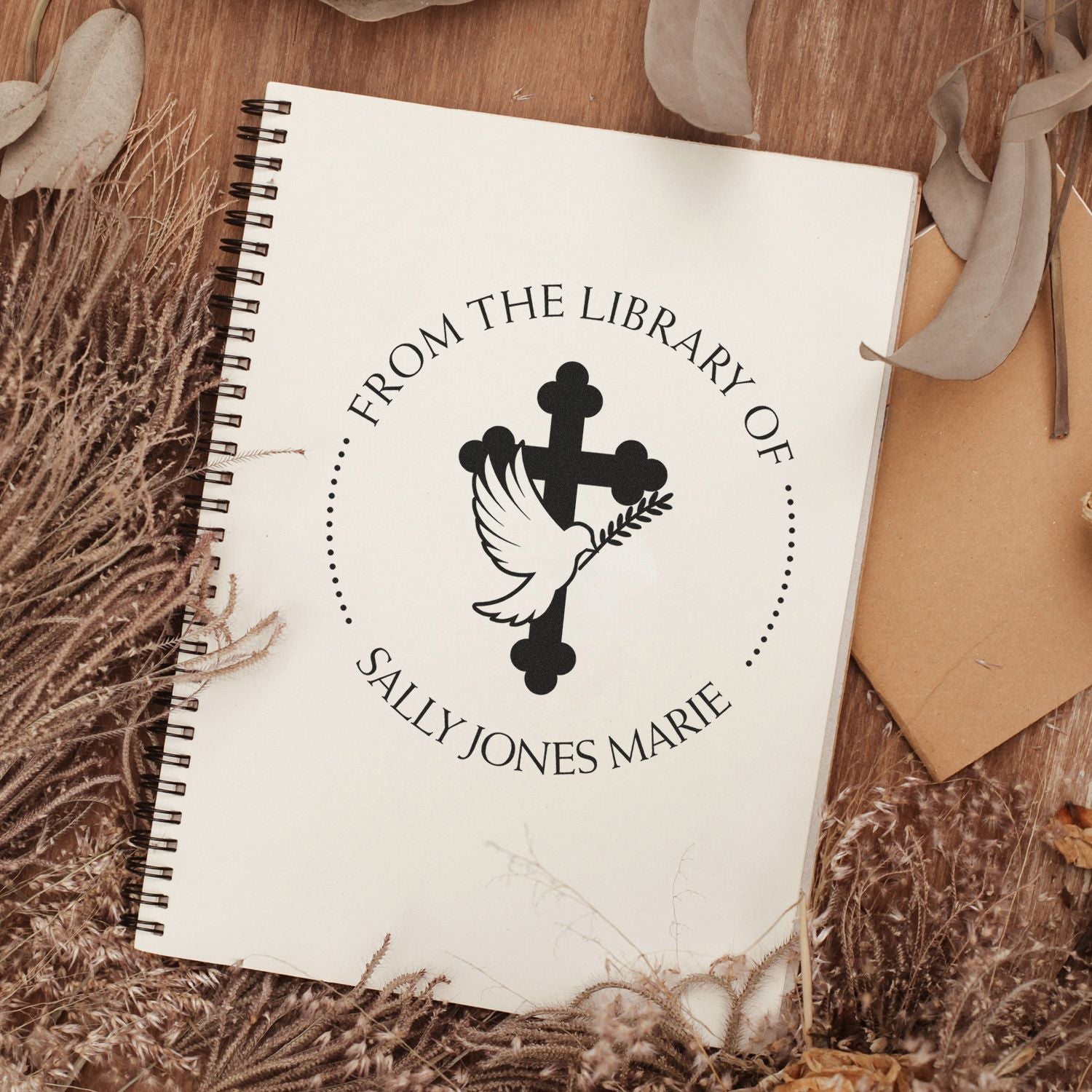 Wood Handle Symbolic Cross Customized Home Address Stamp
