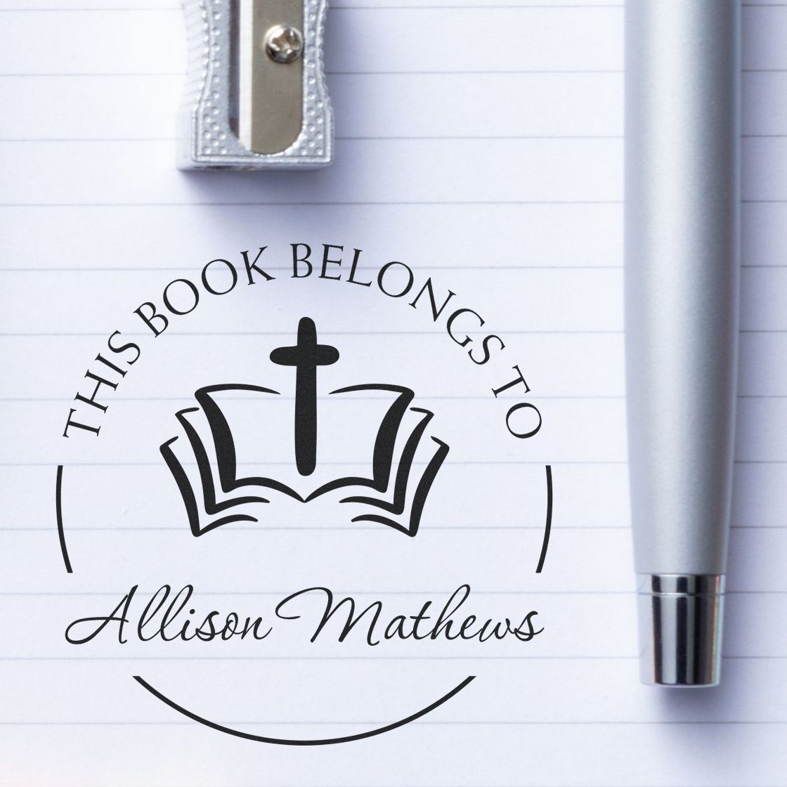 Wood Handle Respected Cross Return Address Stamp - Engineer Seal Stamps