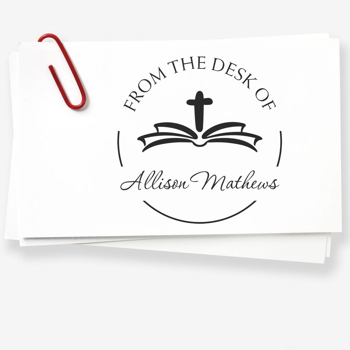 Wood Handle Graceful Cross Custom Address Stamp - Engineer Seal Stamps