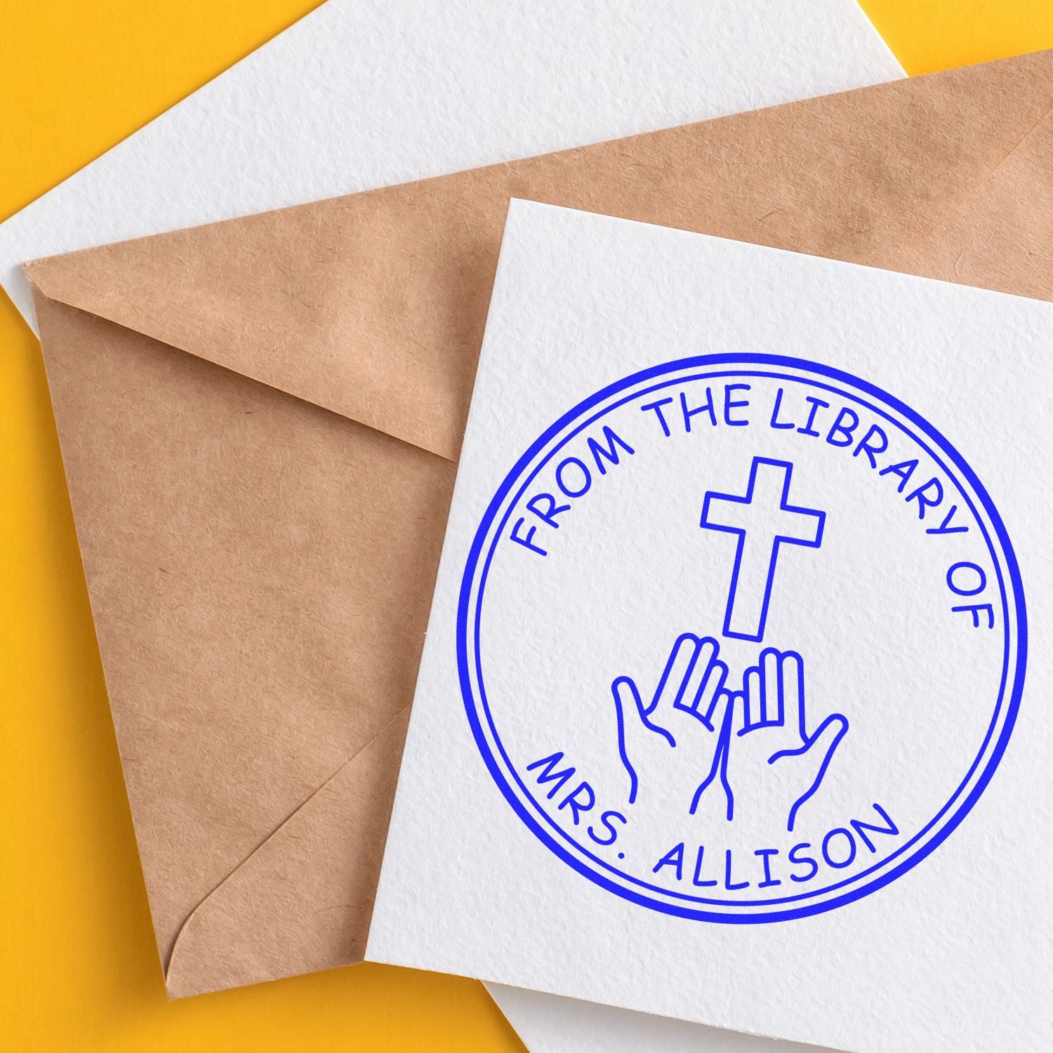 PSI Pre-Inked Reverential Cross Customized Return Address Stamp - Engineer Seal Stamps