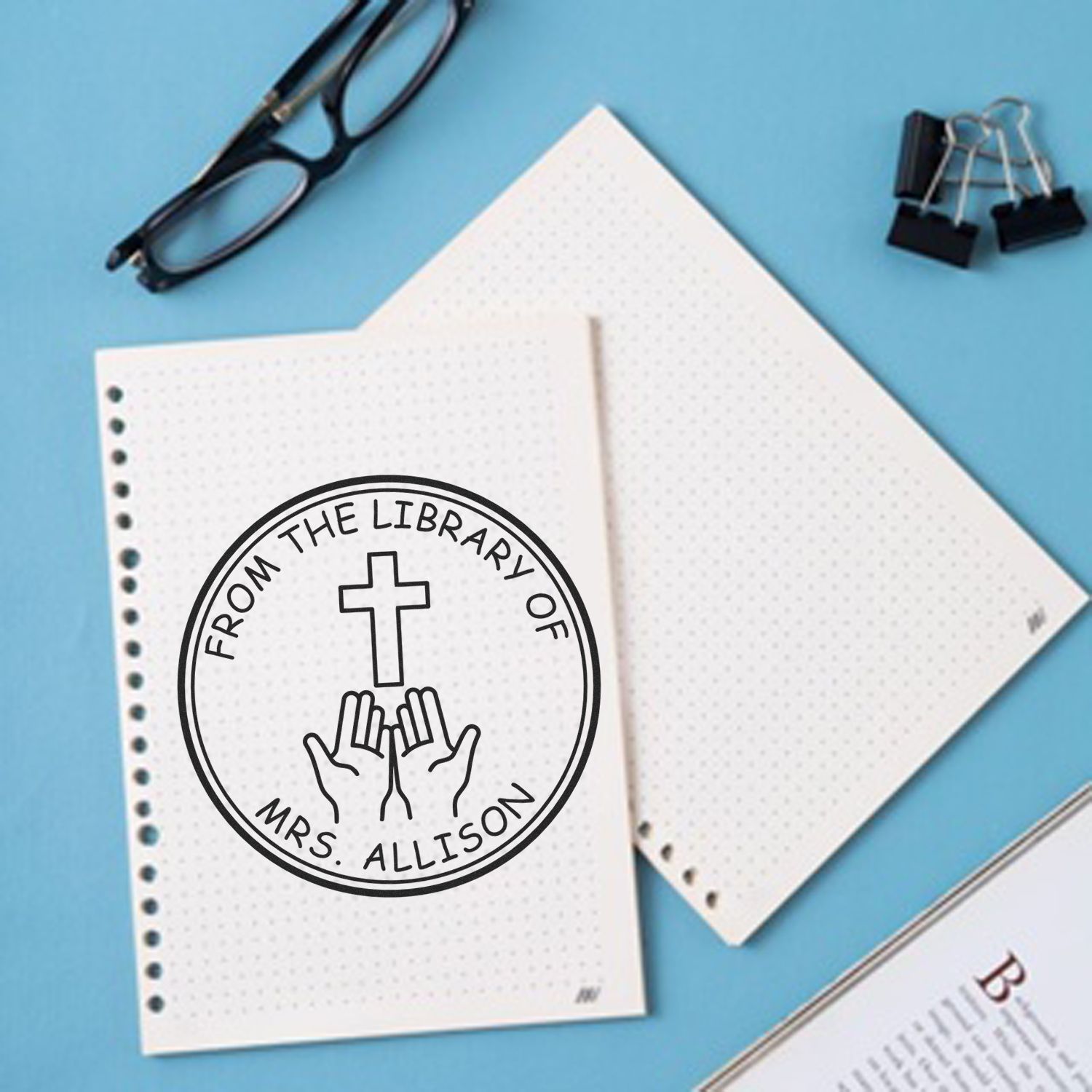 Wood Handle Reverential Cross Custom Envelope Stamp - Engineer Seal Stamps