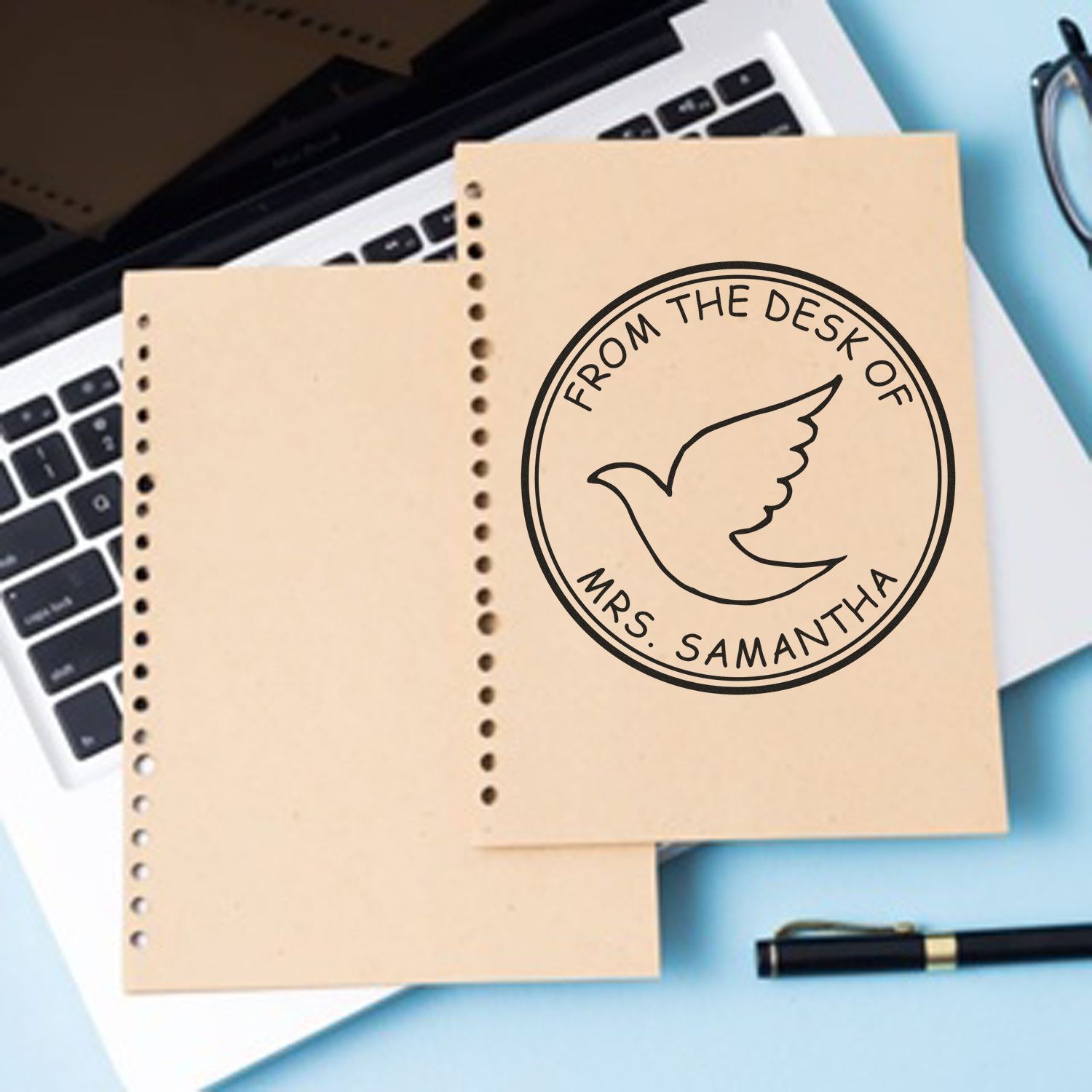 Wood Handle Adorned Dove Custom Name And Address Stamp