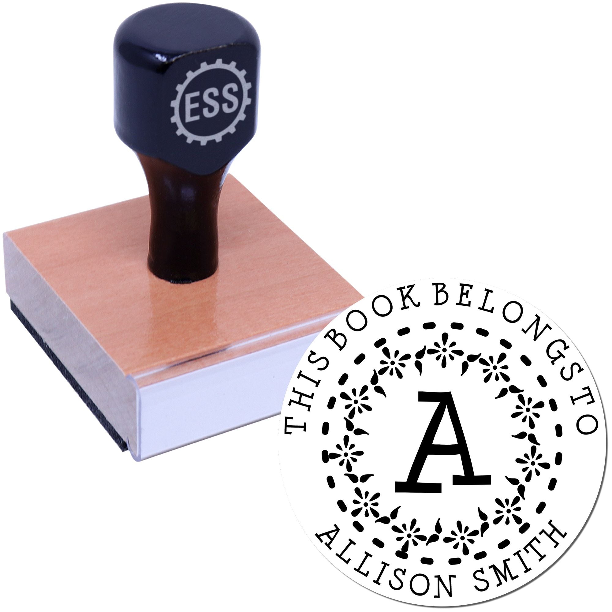 Wood Handle Flowering Monogram Custom Book Stamper - Engineer Seal Stamps