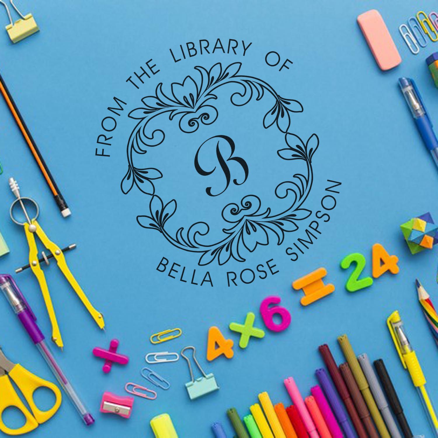 Wood Handle Beautiful Script Customized Book Lover Stamp