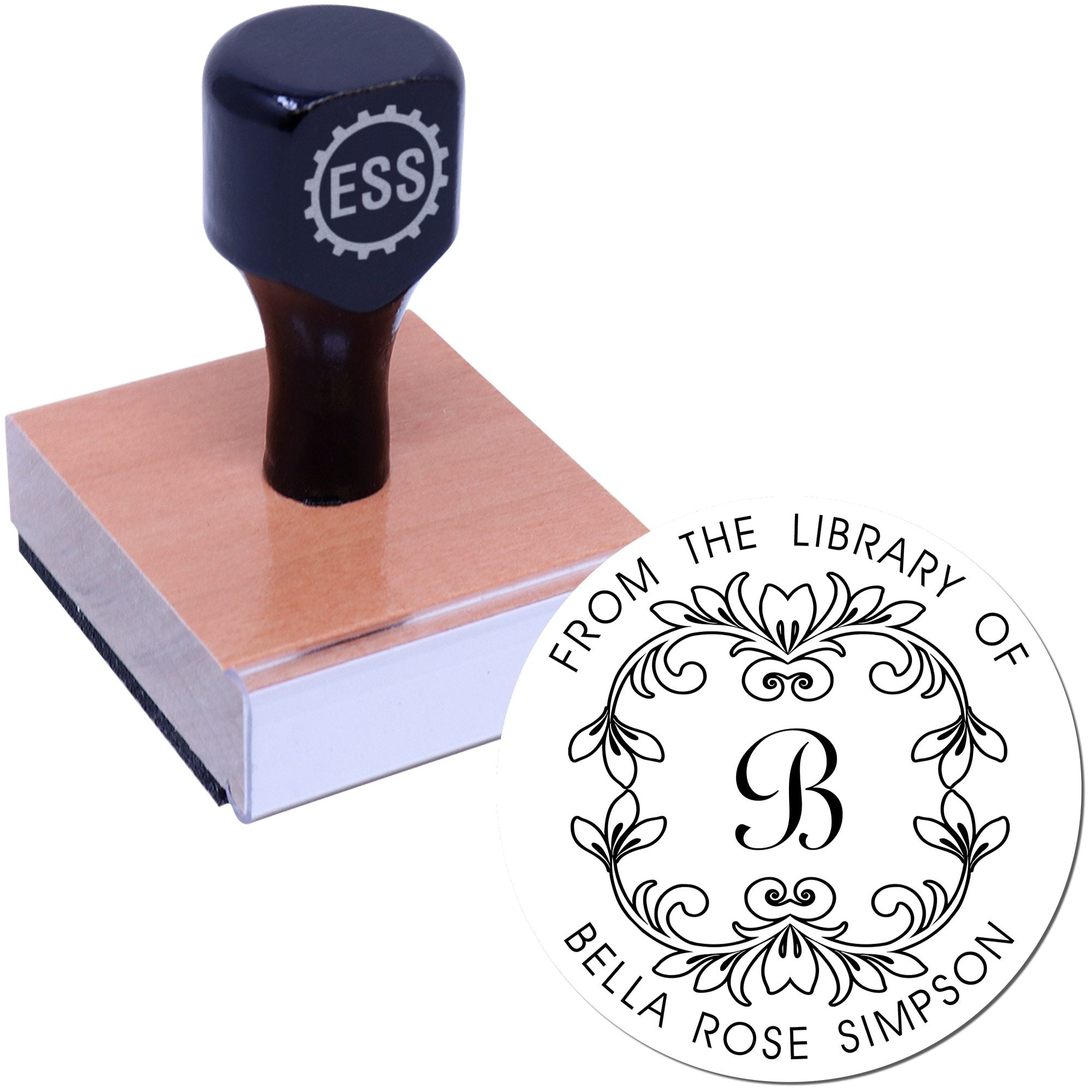 Wood Handle Beautiful Script Customized Book Lover Stamp