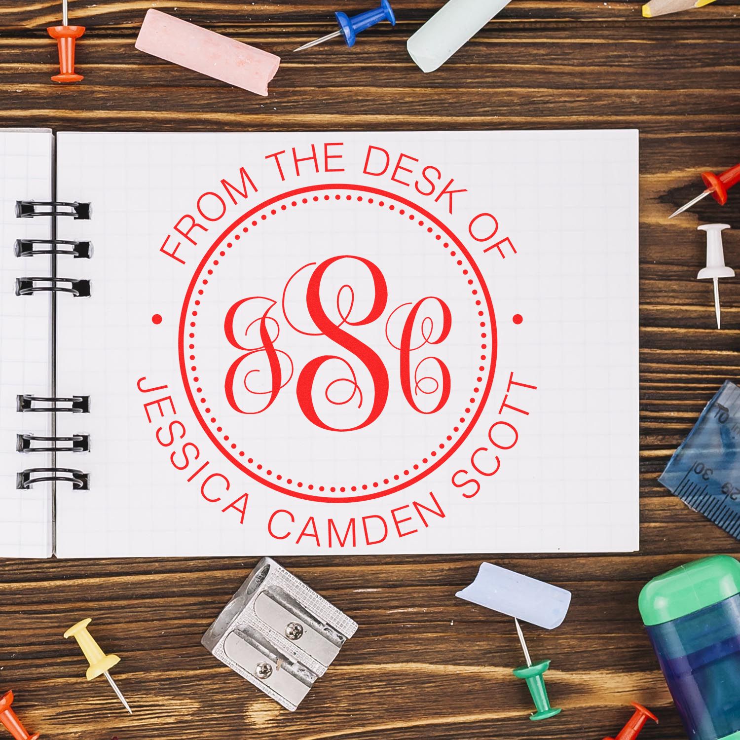 Wood Handle Classic Monogram Customized Book Lover Stamper - Engineer Seal Stamps