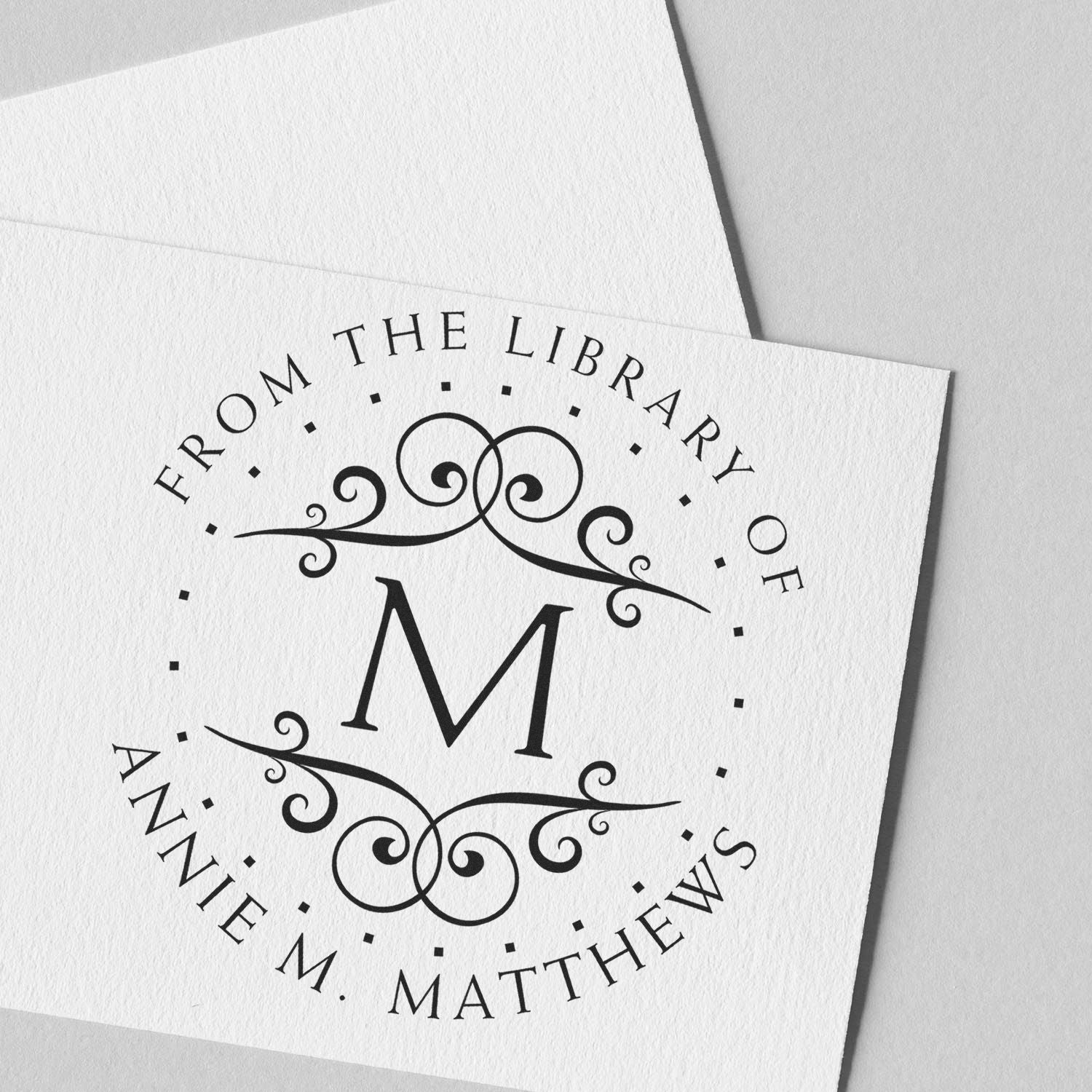 Wood Handle Dotted Monogram Customized Book Name Stamp - Engineer Seal Stamps