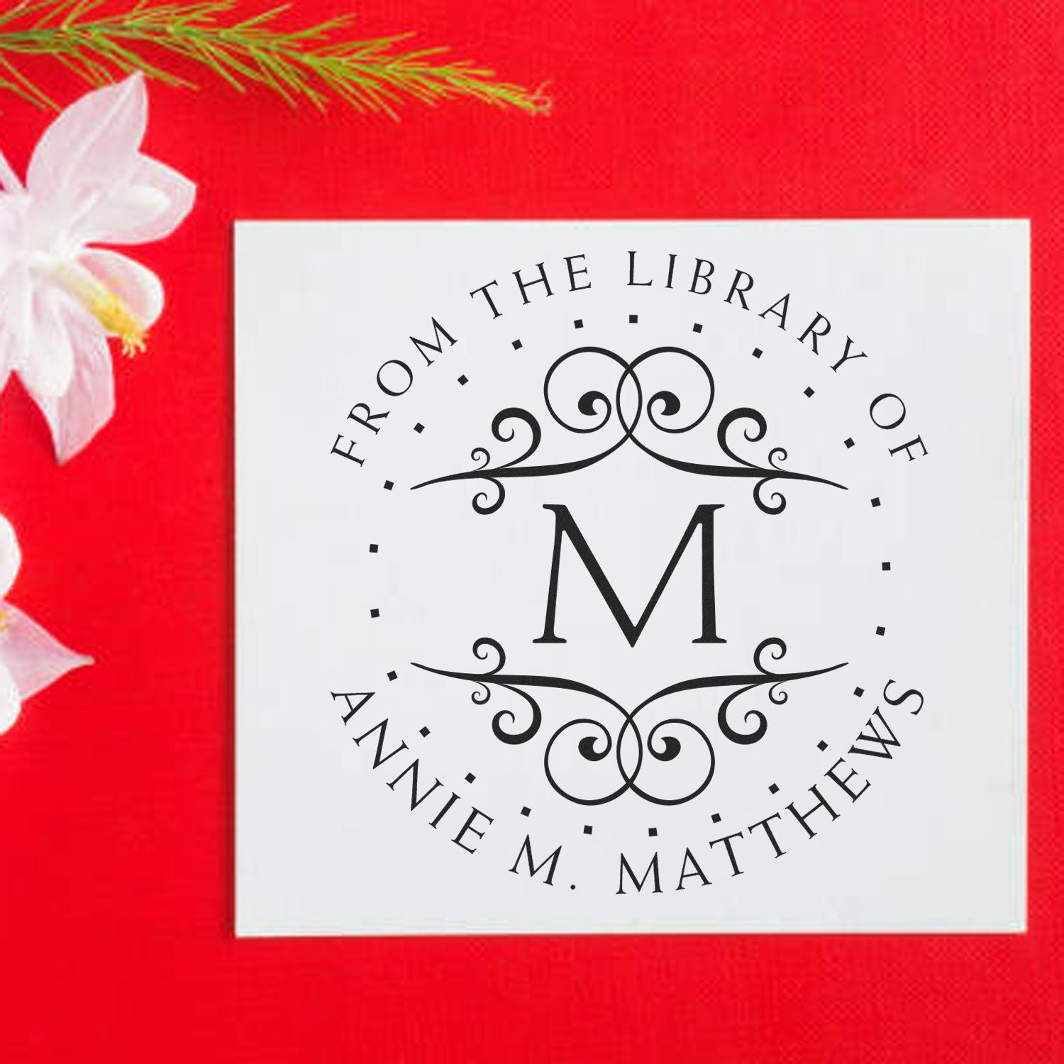 Wood Handle Dotted Monogram Customized Book Name Stamp - Engineer Seal Stamps
