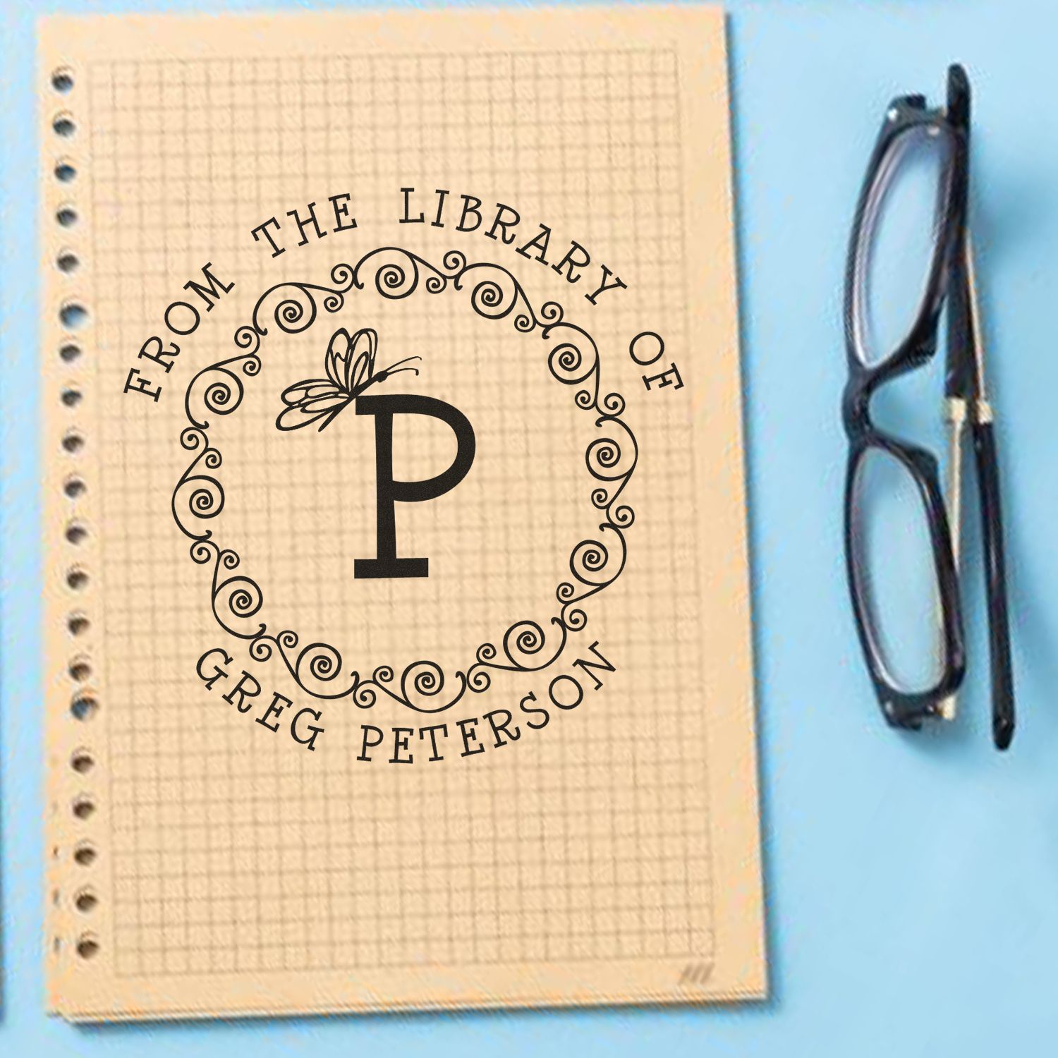 Pre-Inked Dainty Monogram Personalized Library Name Stamp - Engineer Seal Stamps