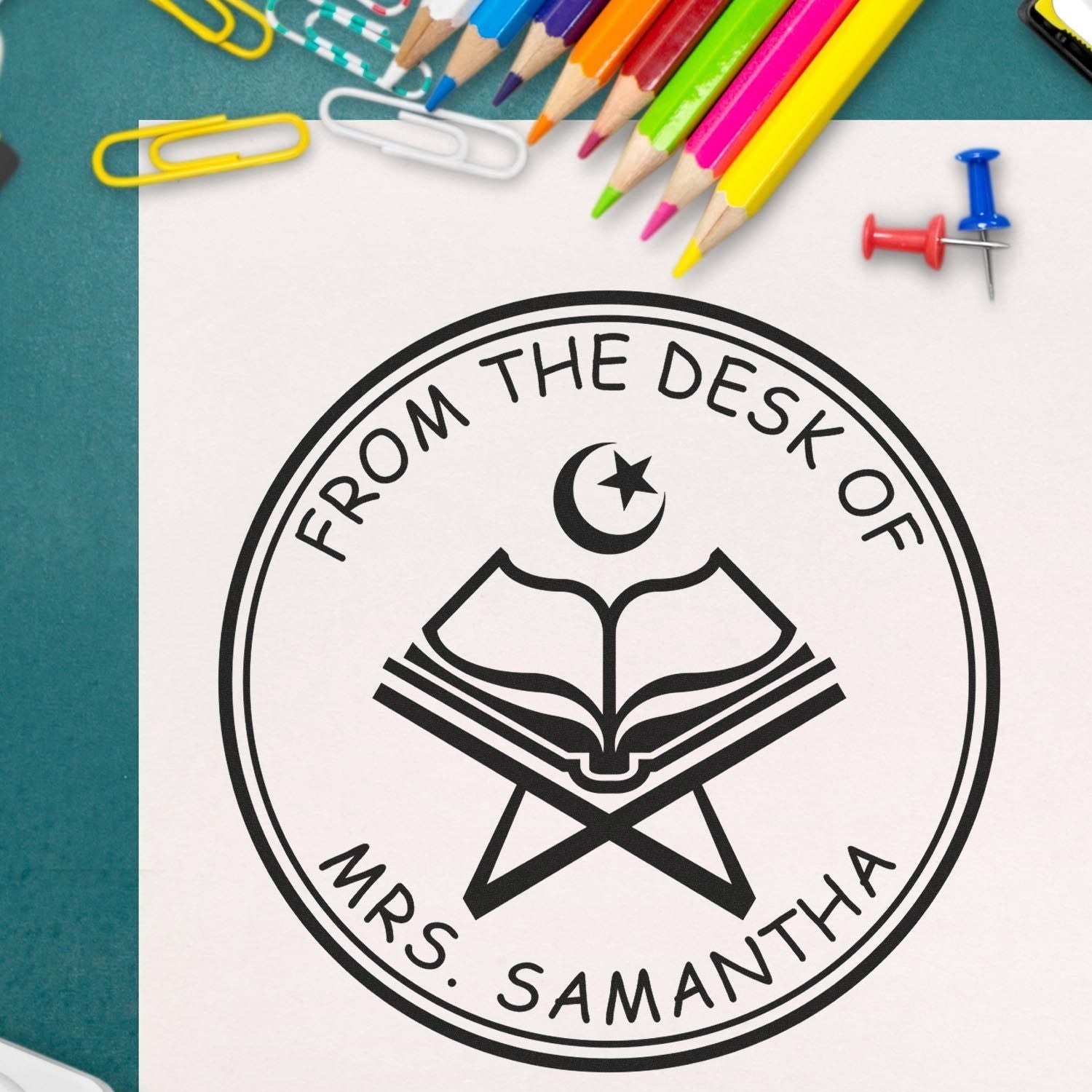 Wood Handle Devotional Star and Crescent Personalized Home Stamp - Engineer Seal Stamps