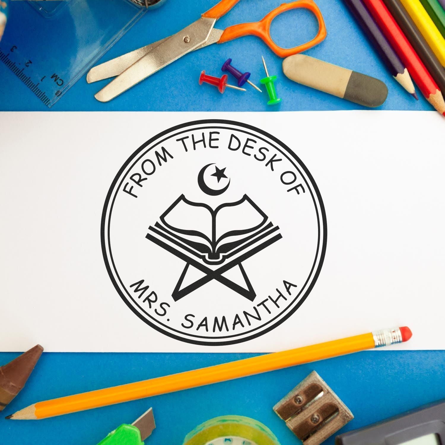 PSI Pre-Inked Devotional Star and Crescent Custom Name And Address Stamp - Engineer Seal Stamps