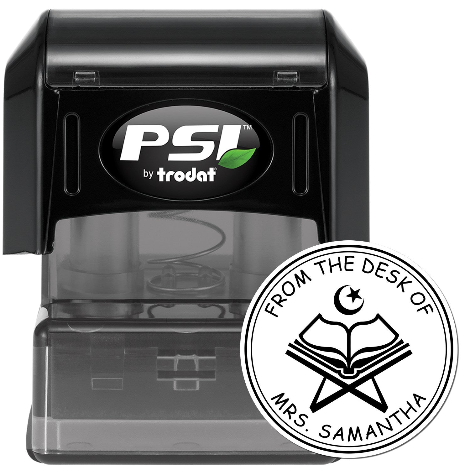 PSI Pre-Inked Devotional Star and Crescent Custom Name And Address Stamp - Engineer Seal Stamps
