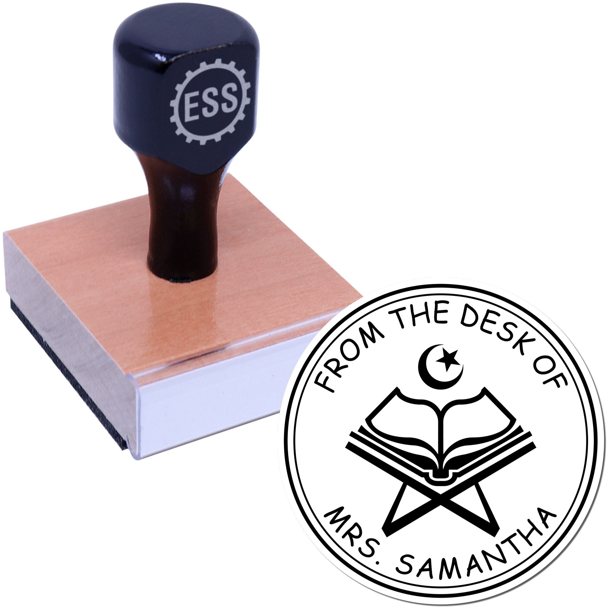 Wood Handle Devotional Star and Crescent Personalized Home Stamp - Engineer Seal Stamps