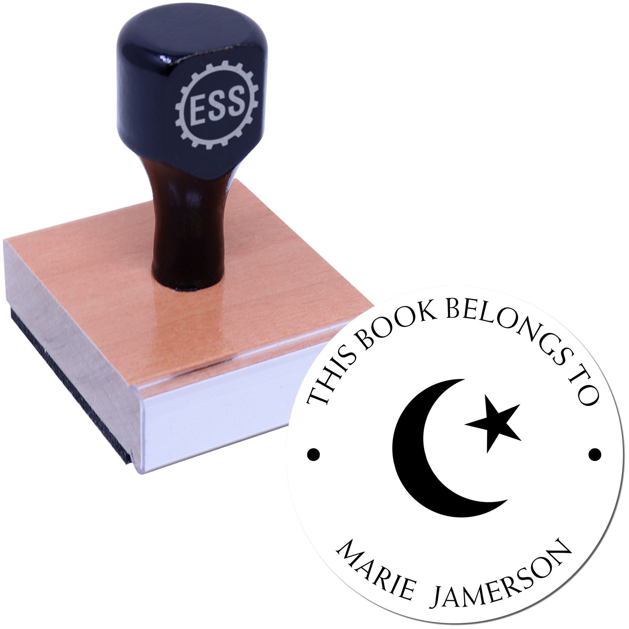 Wood Handle Inspiring Star Crescent Customized Name And Address Stamp - Engineer Seal Stamps