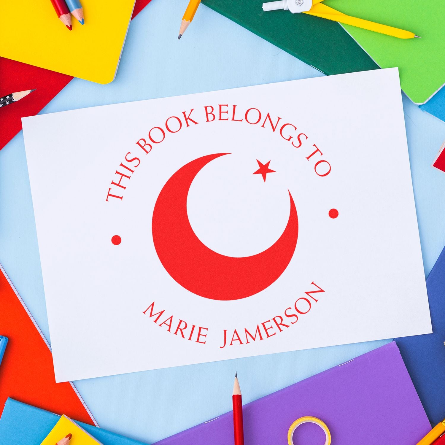 Wood Handle Serene Crescent Customized Return Address Stamp - Engineer Seal Stamps