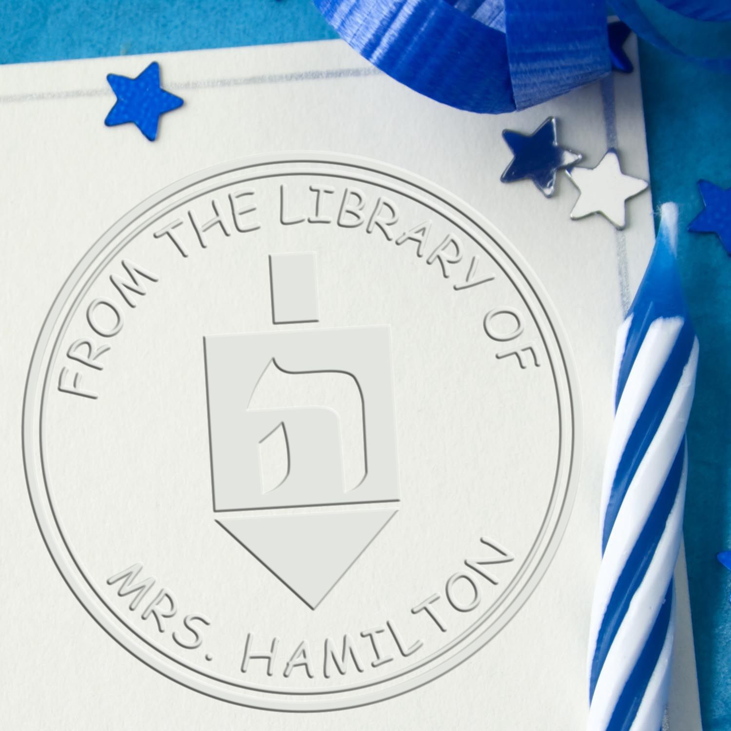Soft Joyful Dreidel Custom Envelope Embossing Seal