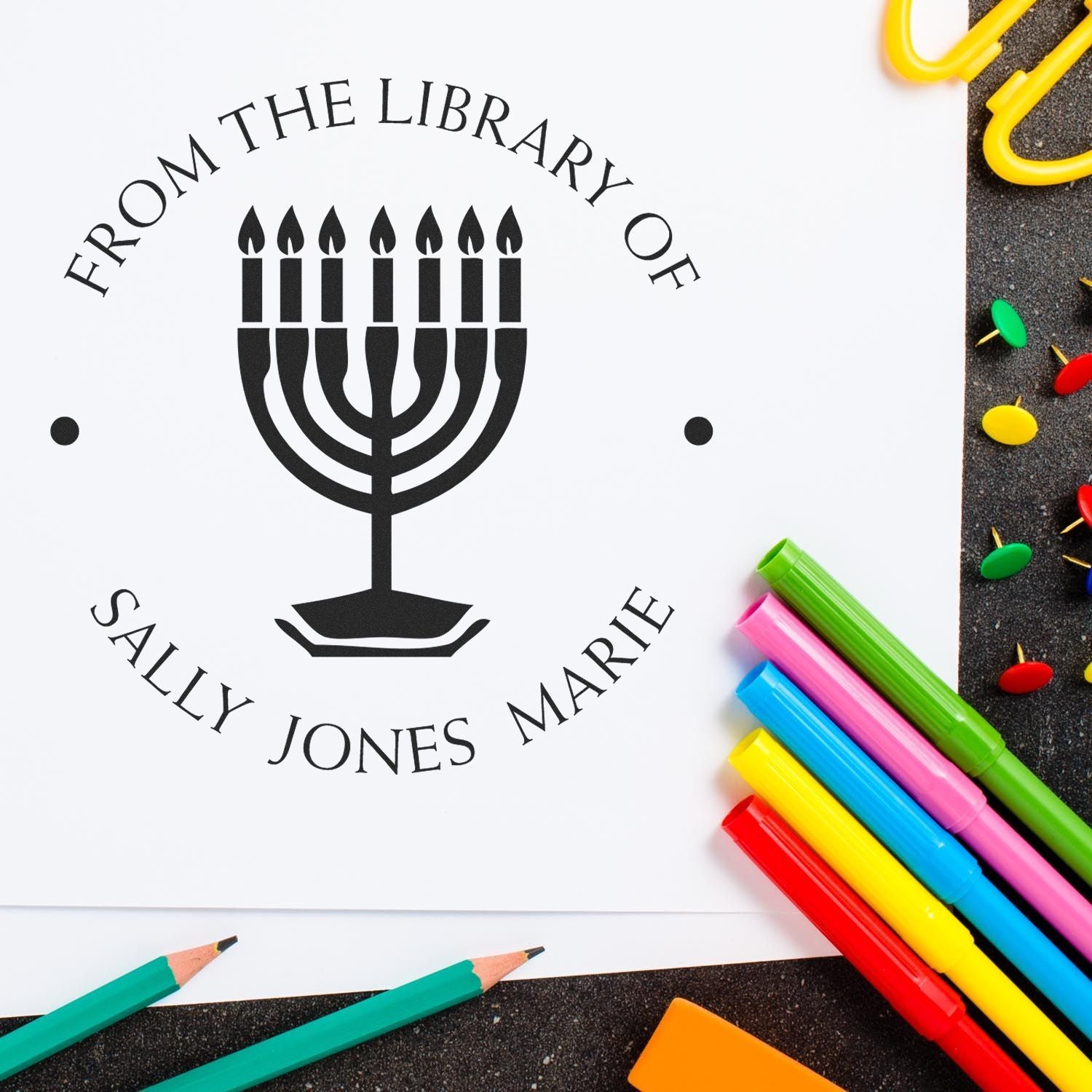 Self-Inking Lovely Menorah Custom Made Name And Address Stamper - Engineer Seal Stamps
