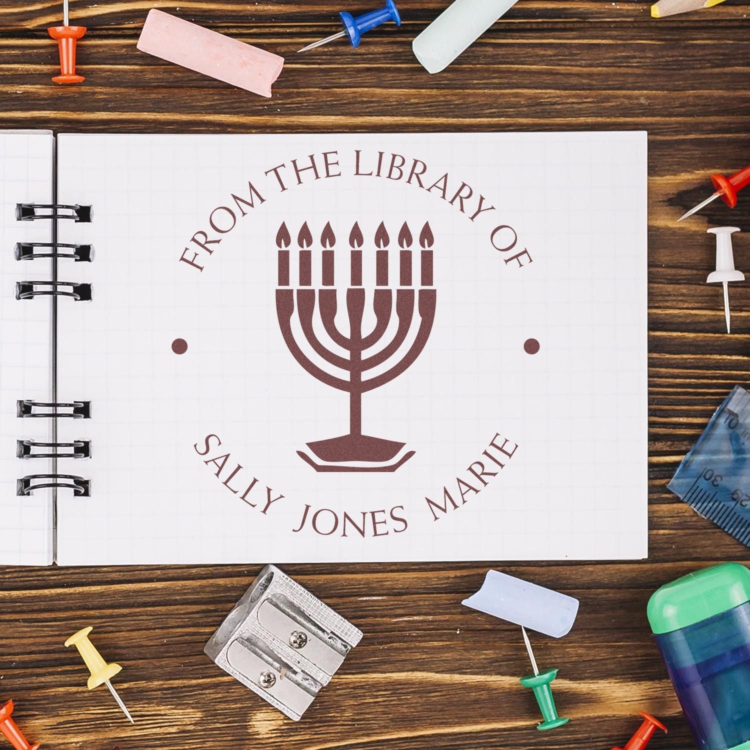 Wood Handle Lovely Menorah Made To Order New Home Stamp - Engineer Seal Stamps