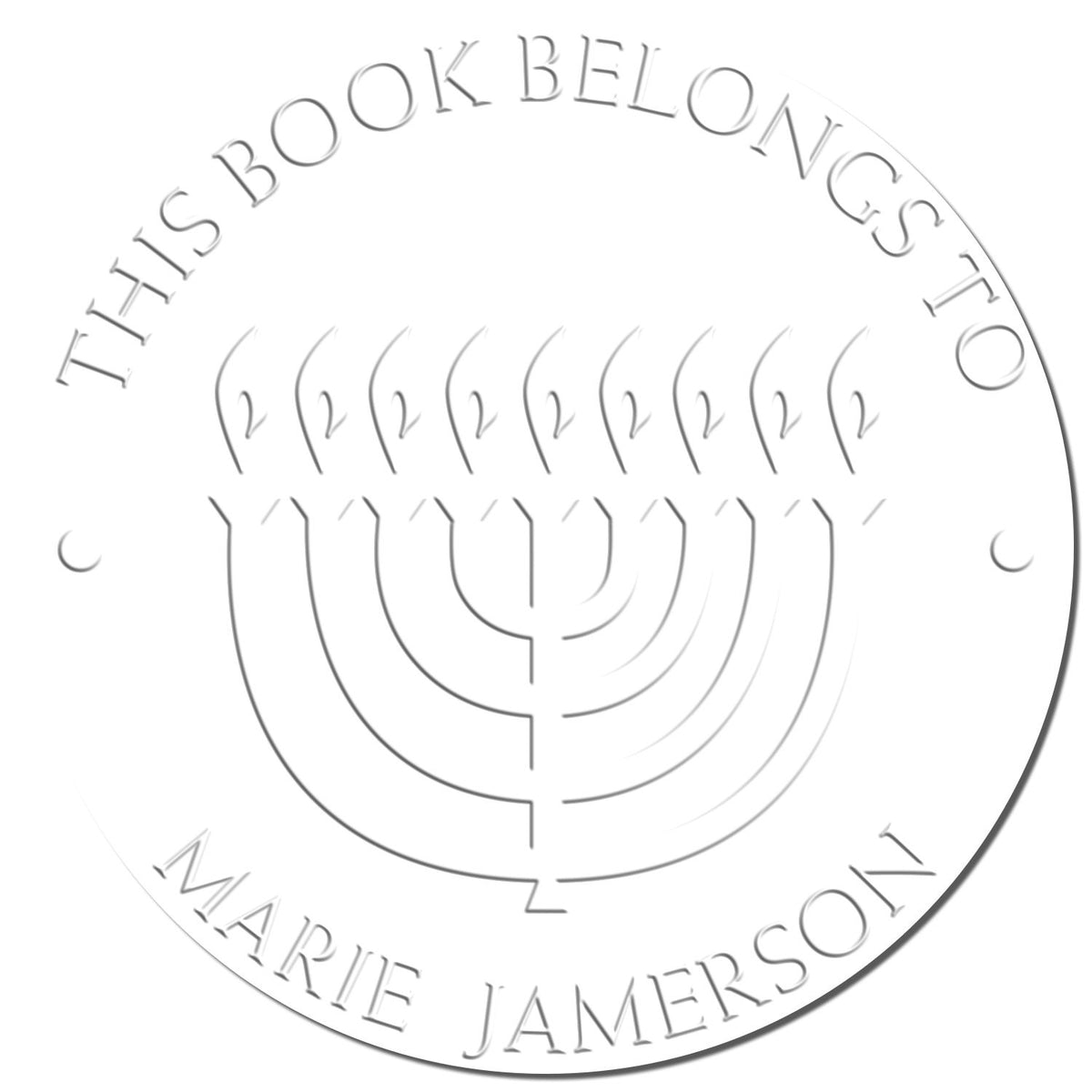 Shiny Soft Bright Menorah custom envelope seal stamp with religious symbols in detailed imprint.
