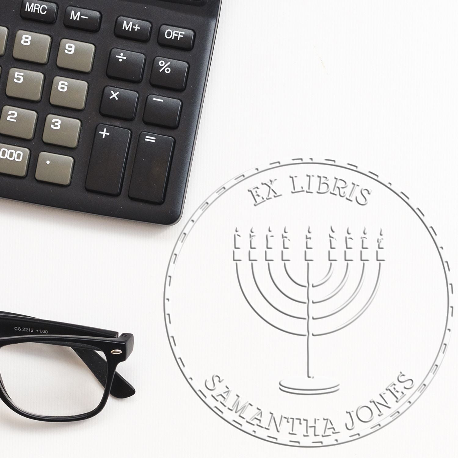 Soft Inspiring Menorah Custom Name And Address Embossed Stamp