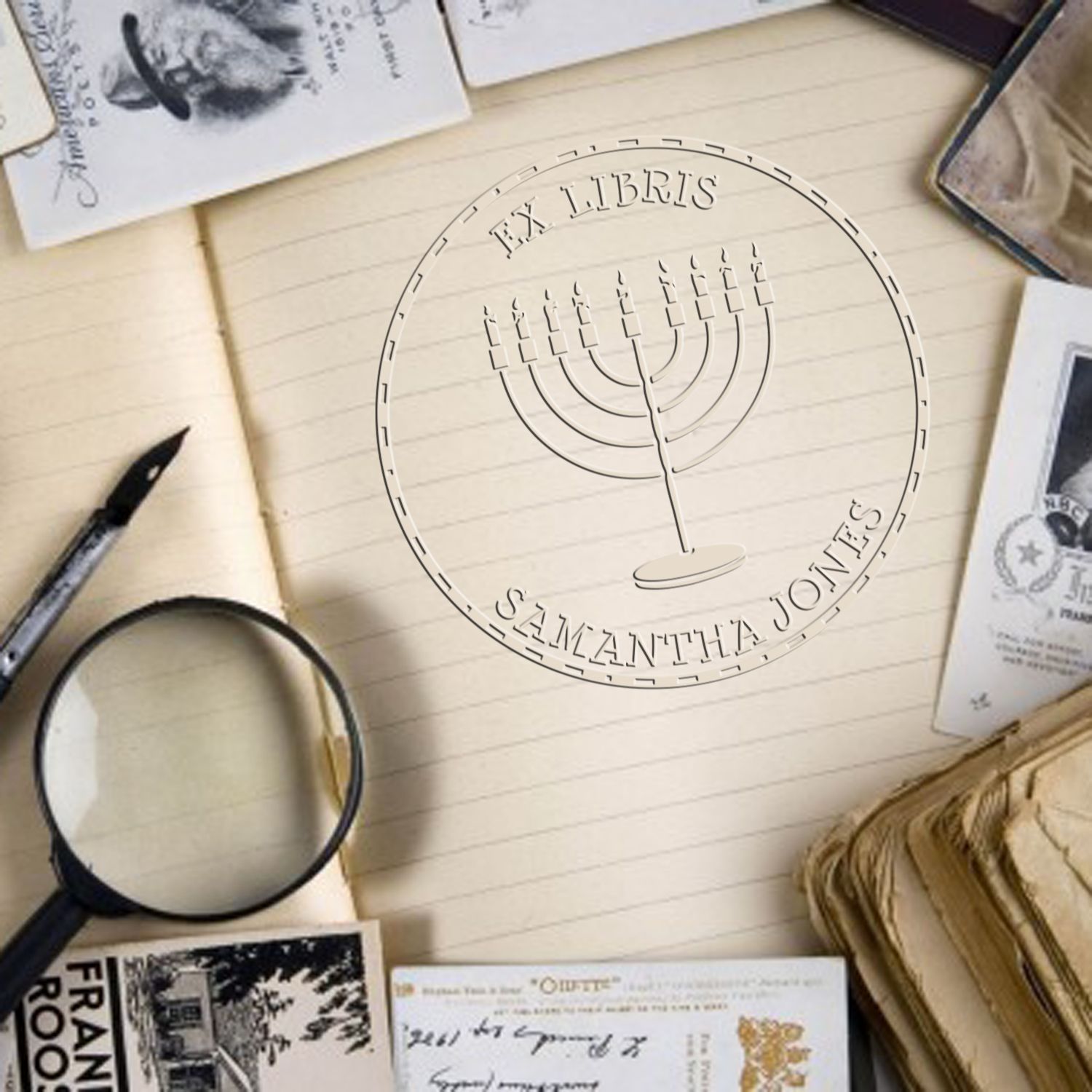 Desk Inspiring Menorah Personalized Home Embossing Seal - Engineer Seal Stamps