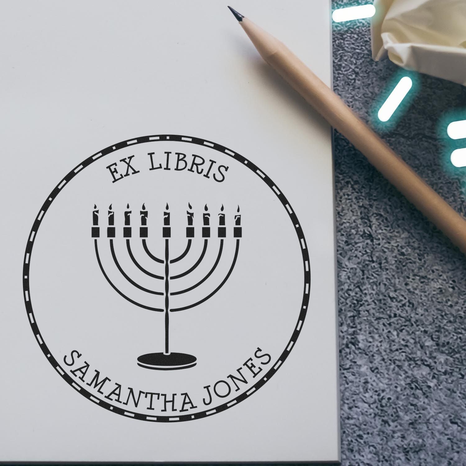 Wood Handle Inspiring Menorah Custom Mail Stamp - Engineer Seal Stamps