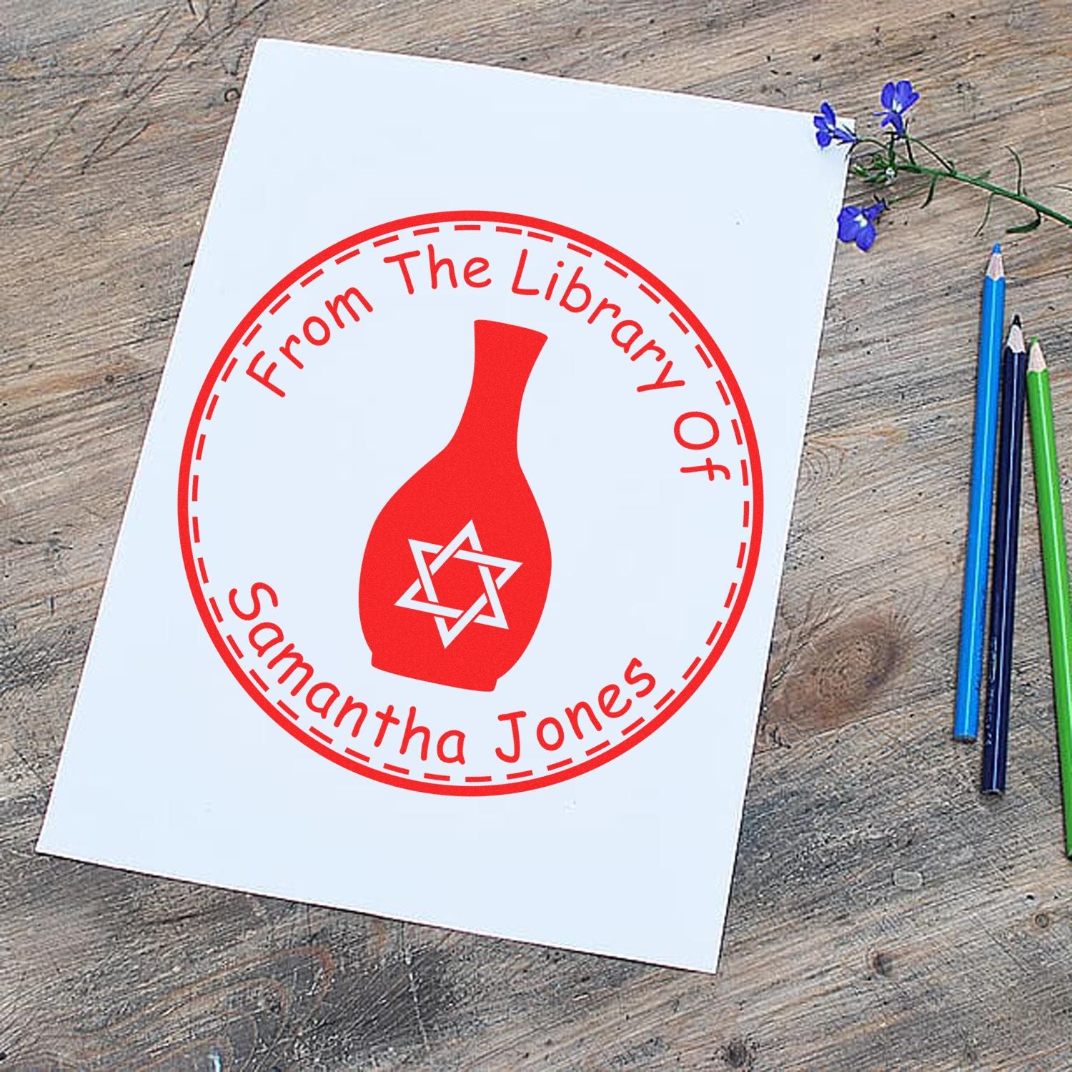 PSI Pre-Inked Solace-giving Vase Customized Name And Address Stamper - Engineer Seal Stamps