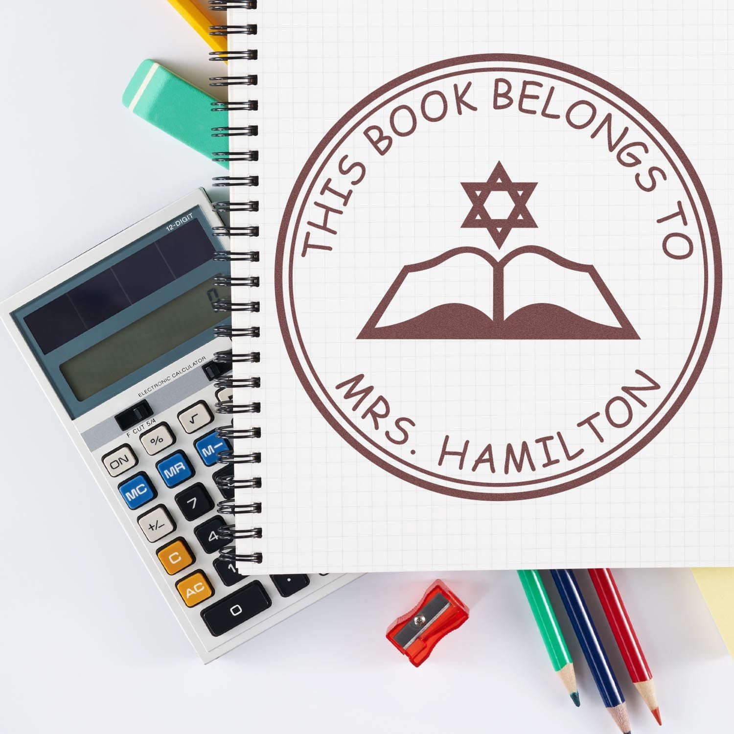 Self-Inking Star of David Torah Personalized Mail Stamp - Engineer Seal Stamps