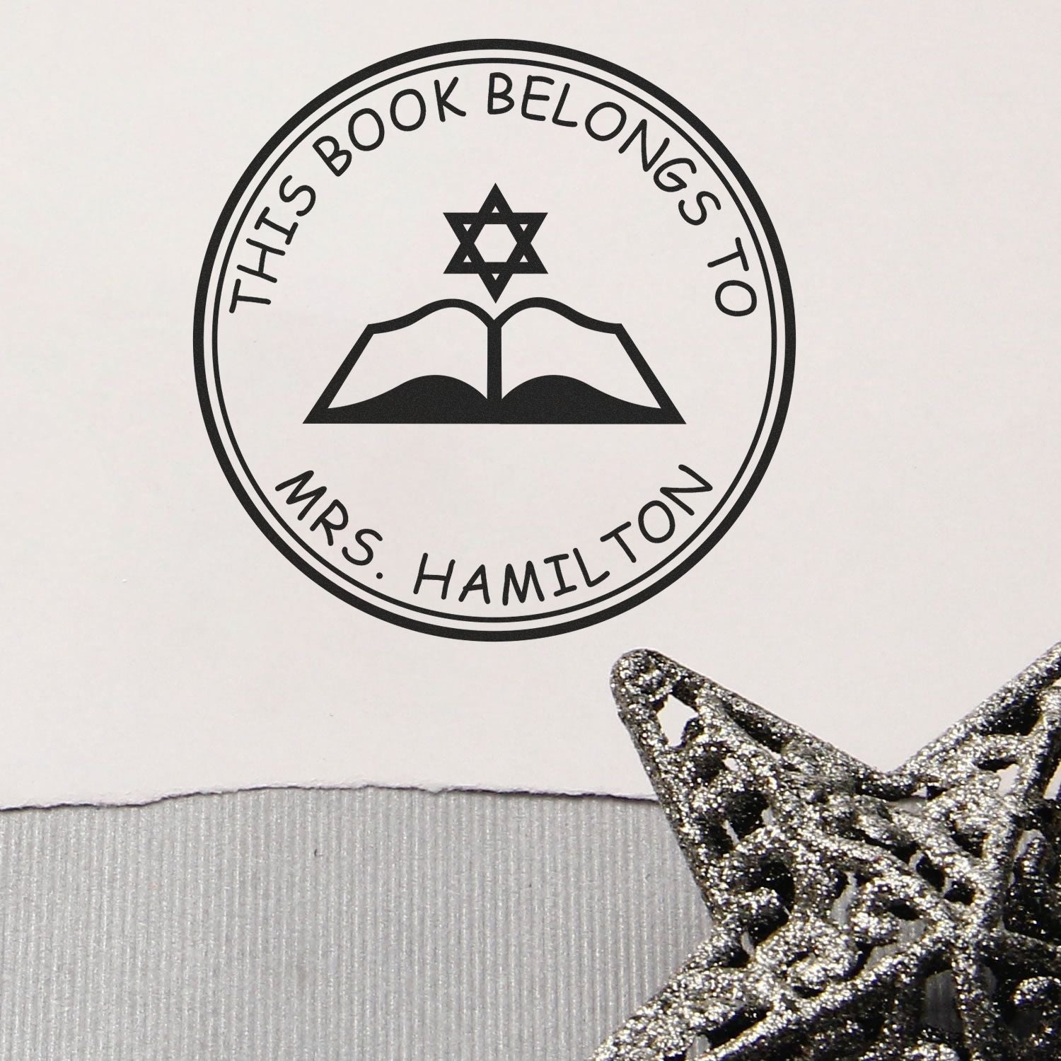 PSI Pre-Inked Star of David Torah Customized Return Address Stamper - Engineer Seal Stamps