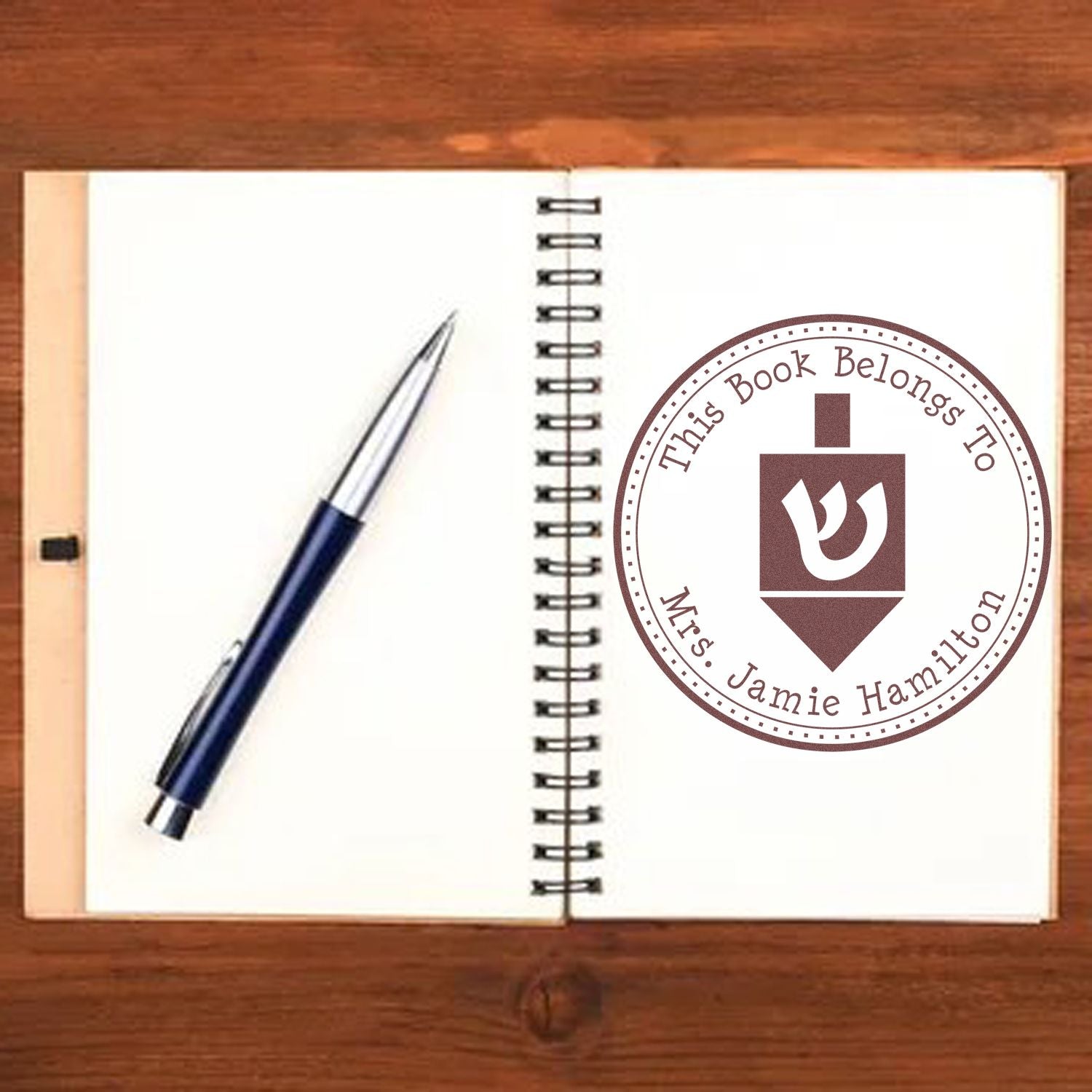 Self-Inking Playful Dreidel Personalized Mailing Stamper - Engineer Seal Stamps