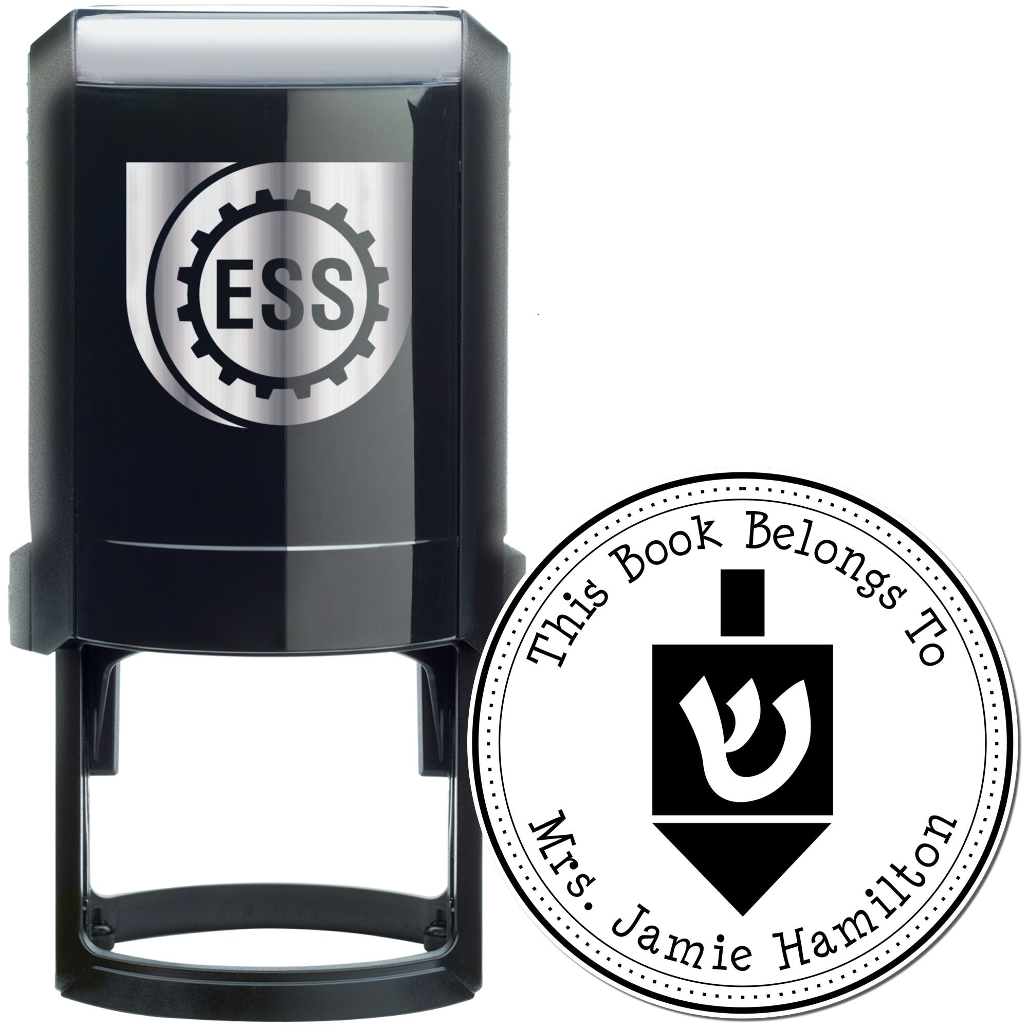 Self-Inking Playful Dreidel Personalized Mailing Stamper - Engineer Seal Stamps