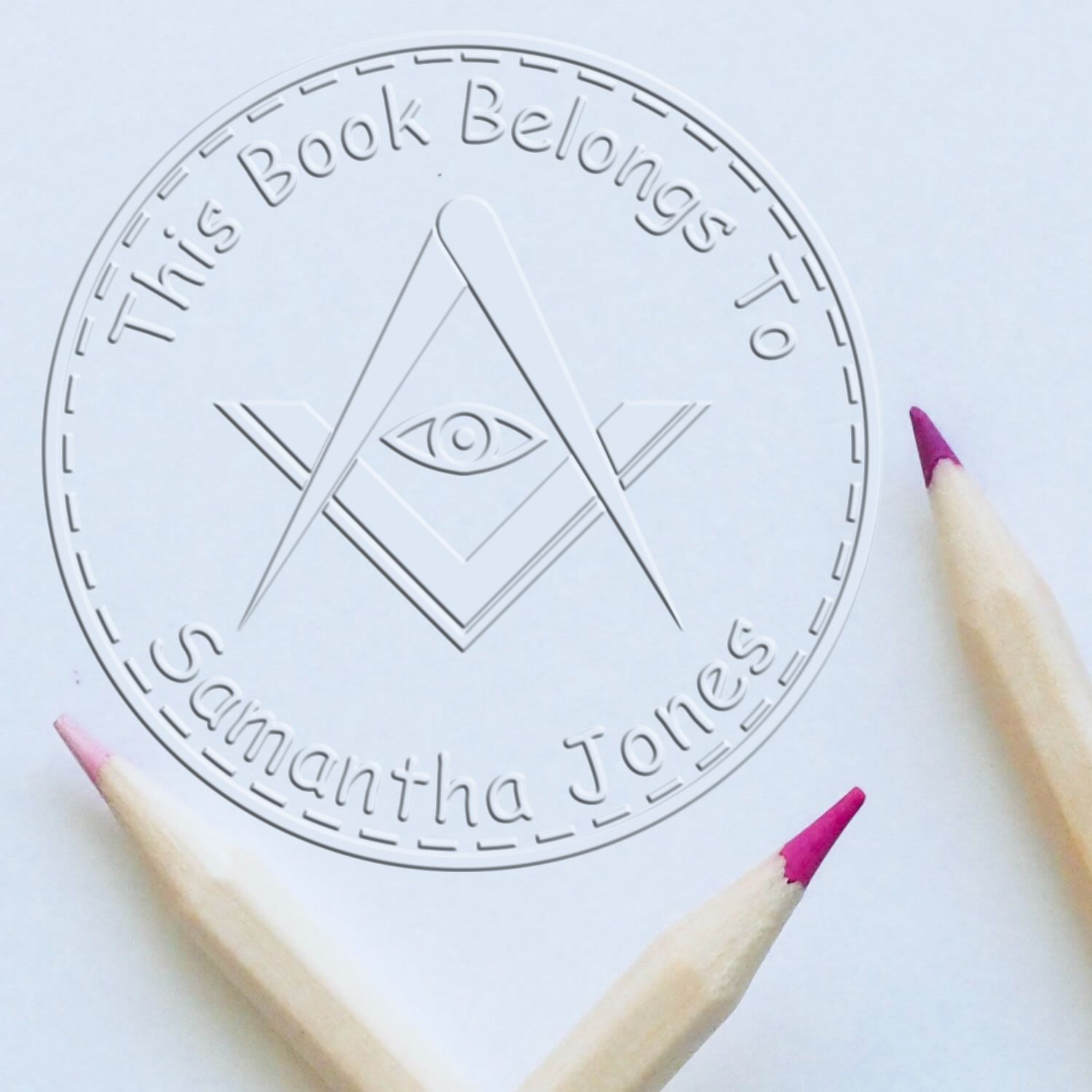 Soft Reflective Masons Personalized Library Name Embossing Stamp