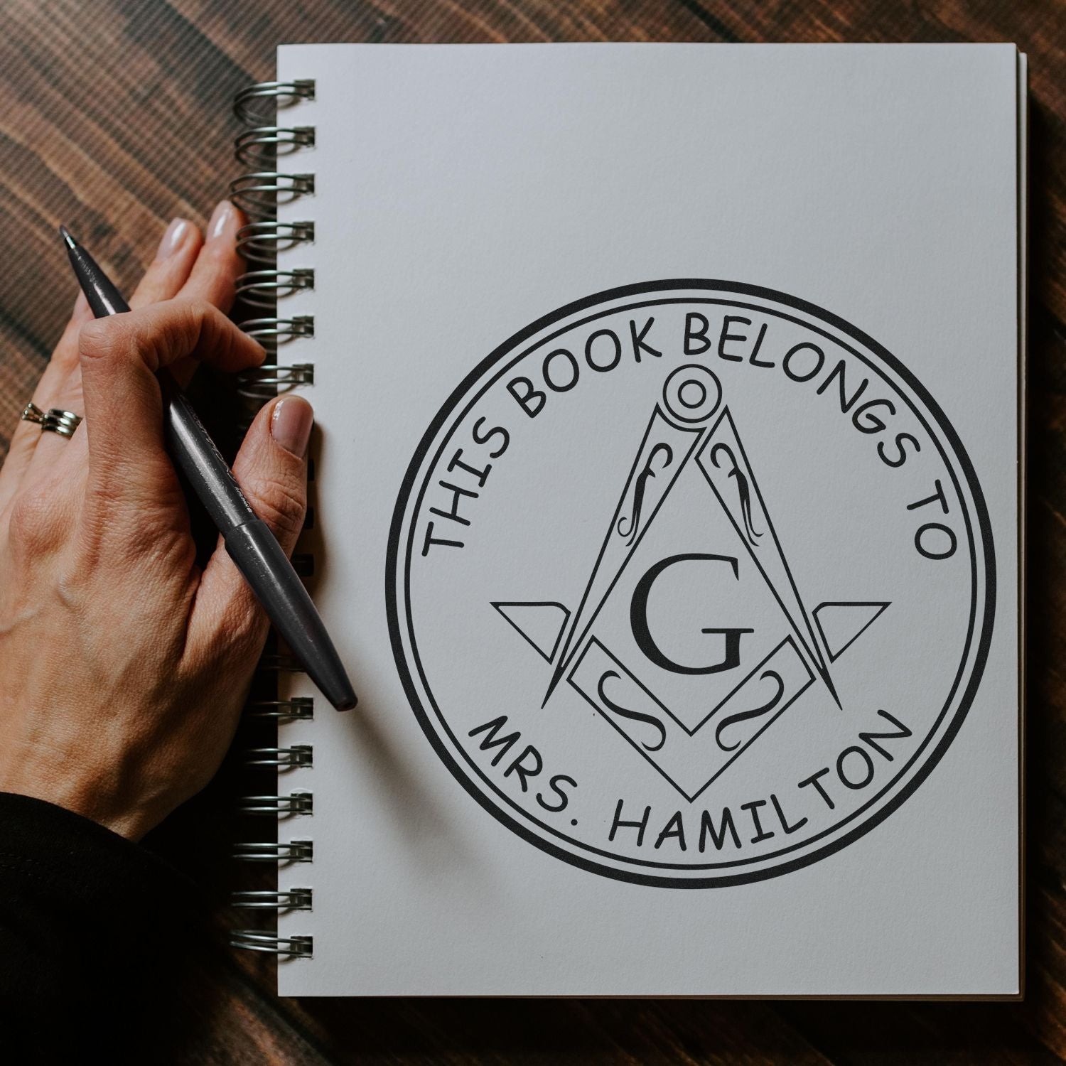 Wood Handle Timeless Masons Personalized Book Ownership Stamp