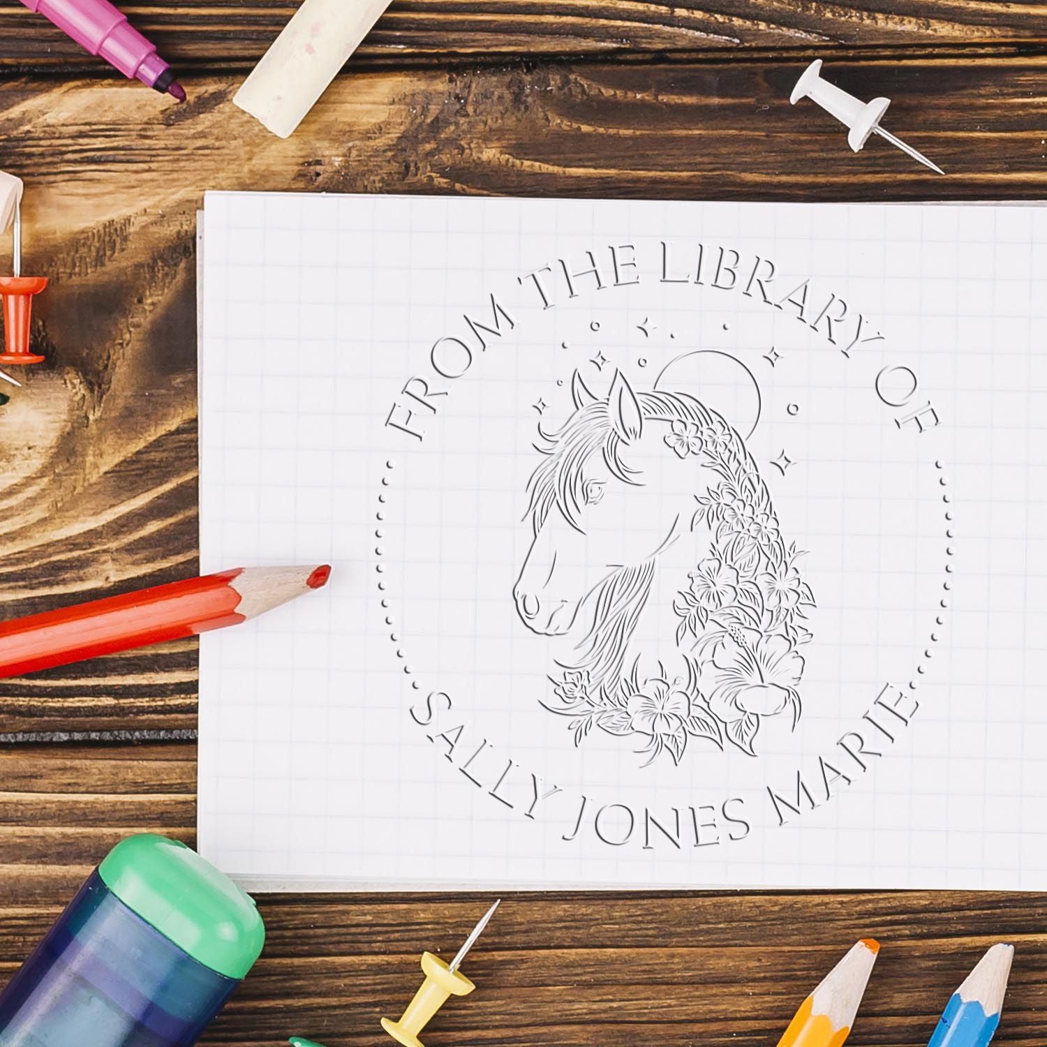 Soft Spiritual Horse Custom Book Ownership Embosser - Engineer Seal Stamps