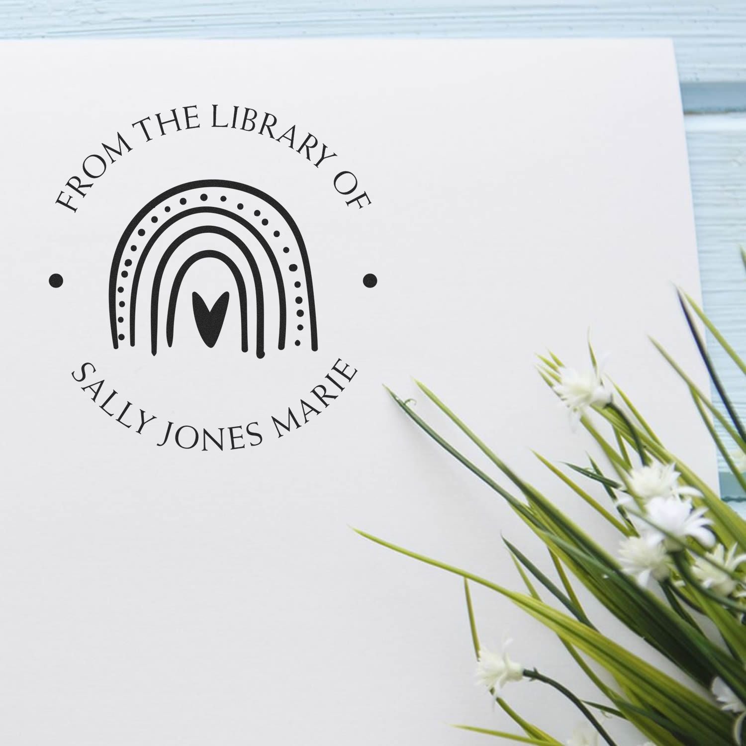 Wood Handle Whimsical Rainbow Customized Book Ownership Label Stamper - Engineer Seal Stamps