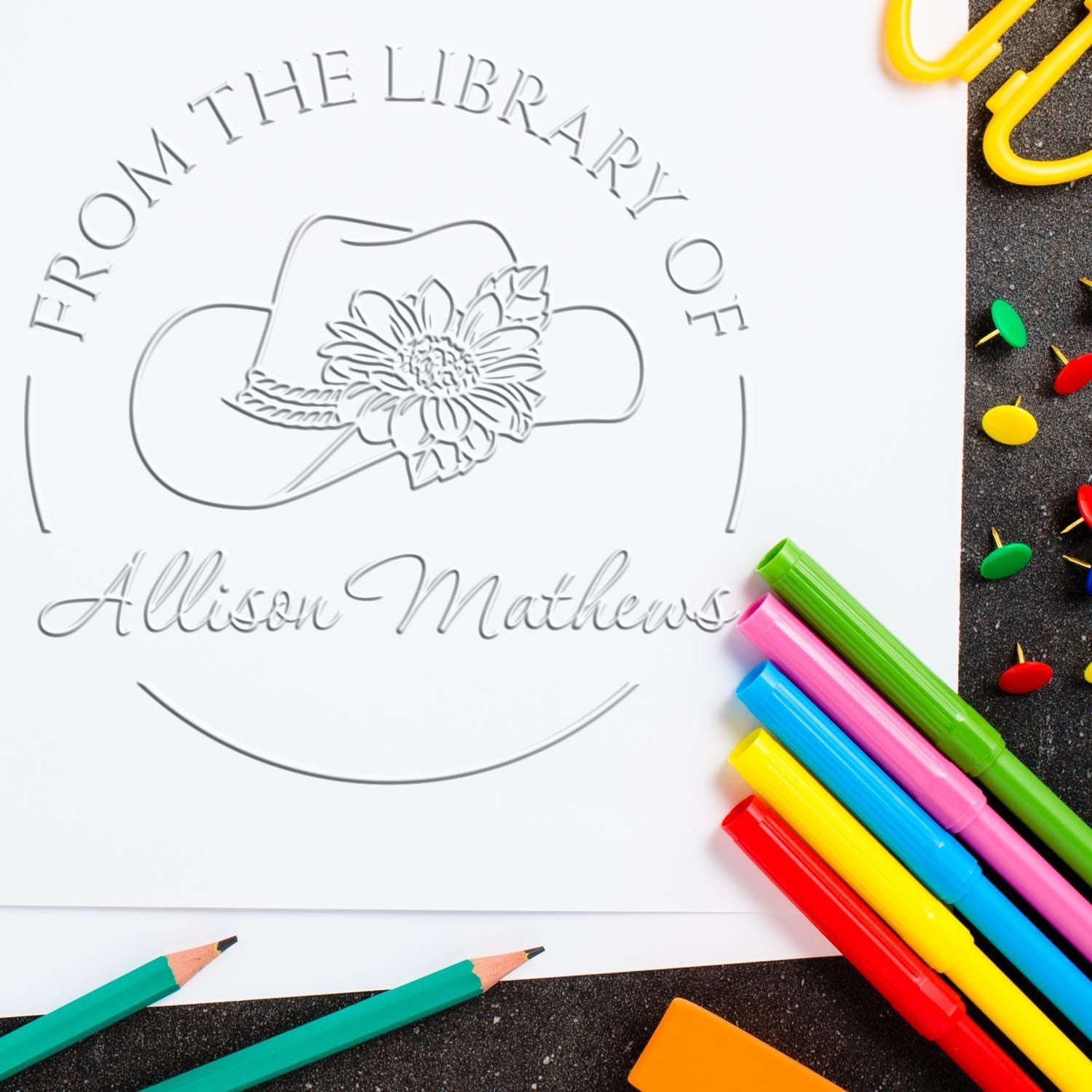 Soft Lovely Cowgirl Personalized Book Ownership Embossing Stamp