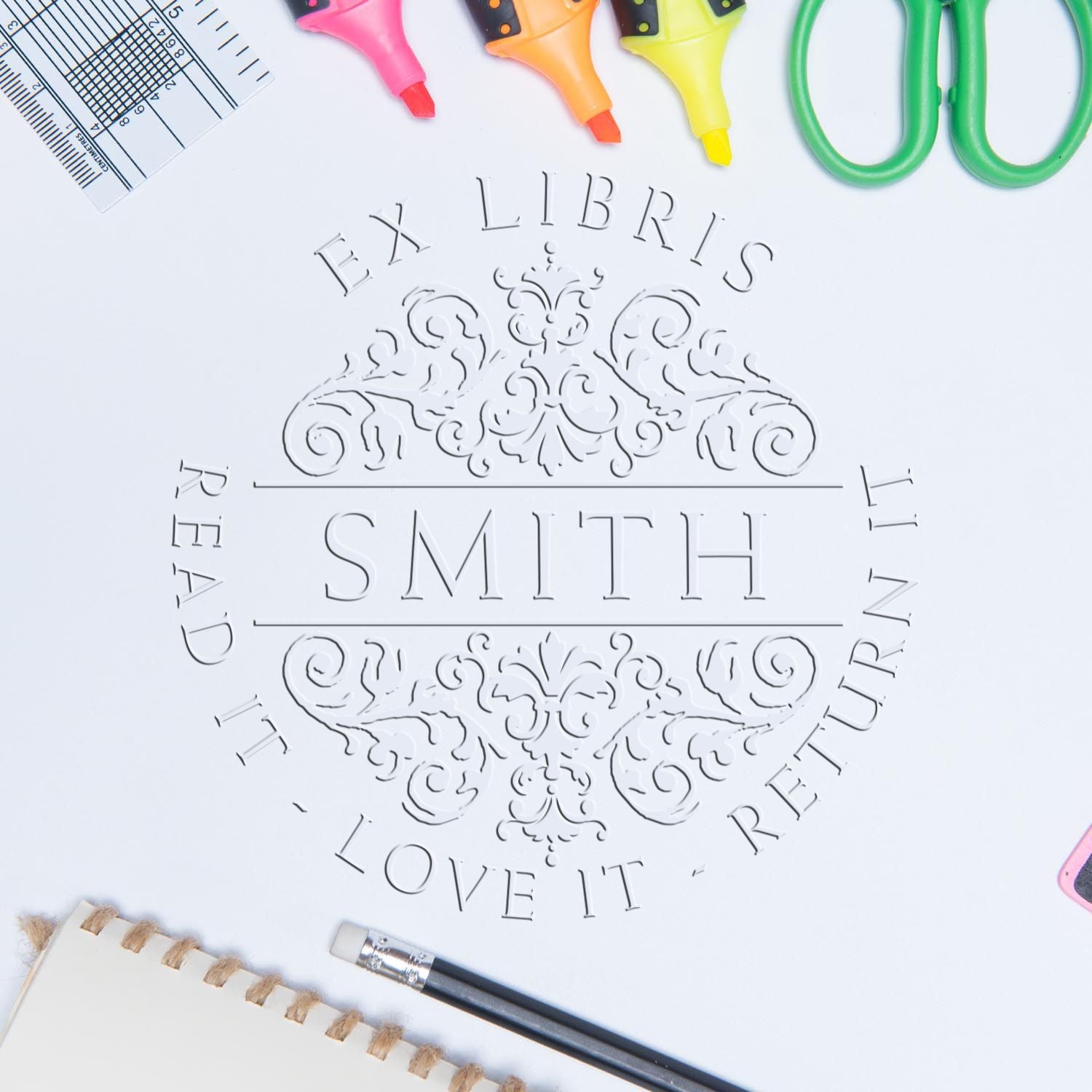 Soft Royally Named Personalized Book Ownership Label Embosser - Engineer Seal Stamps