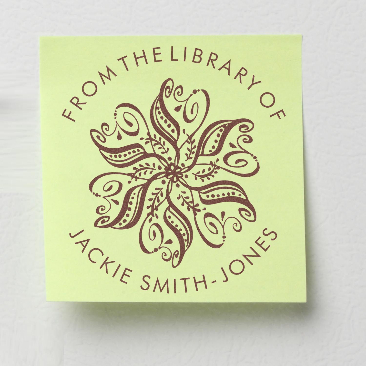 Pre-Inked Ornate Flower Custom Made Private Library Stamper - Engineer Seal Stamps