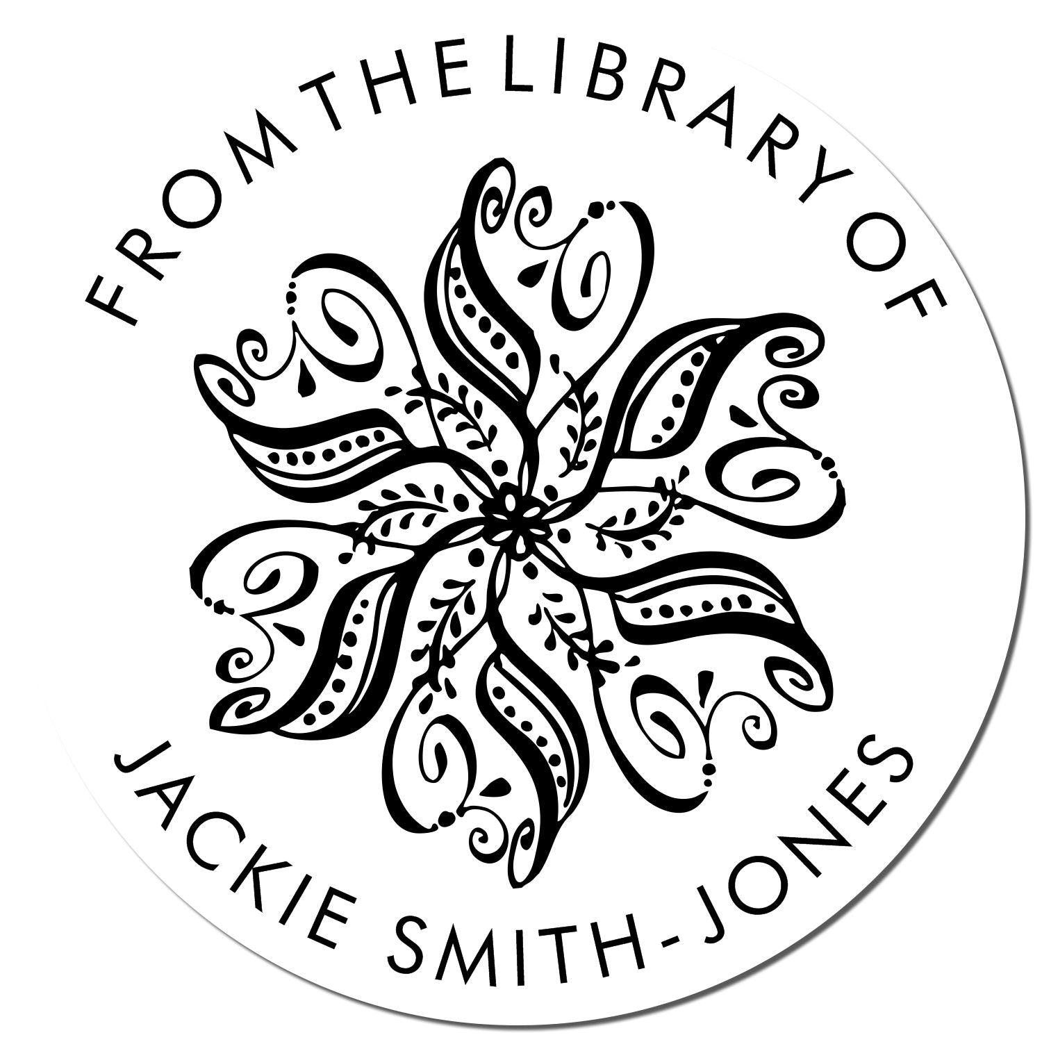 Wood Handle Ornate Flower Customized From The Library Of Stamper - Engineer Seal Stamps