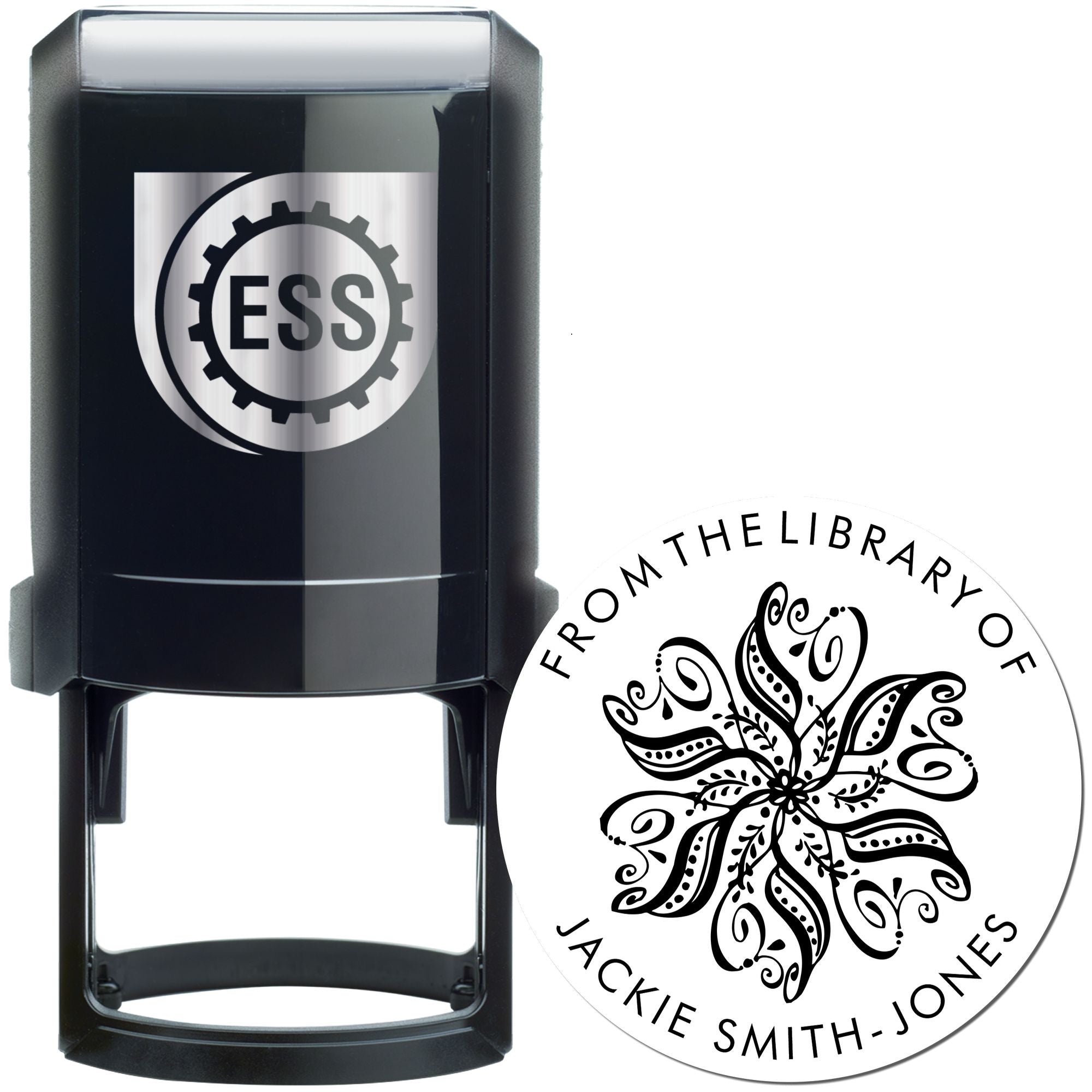 Self-Inking Ornate Flower Custom Book Name Stamper - Engineer Seal Stamps