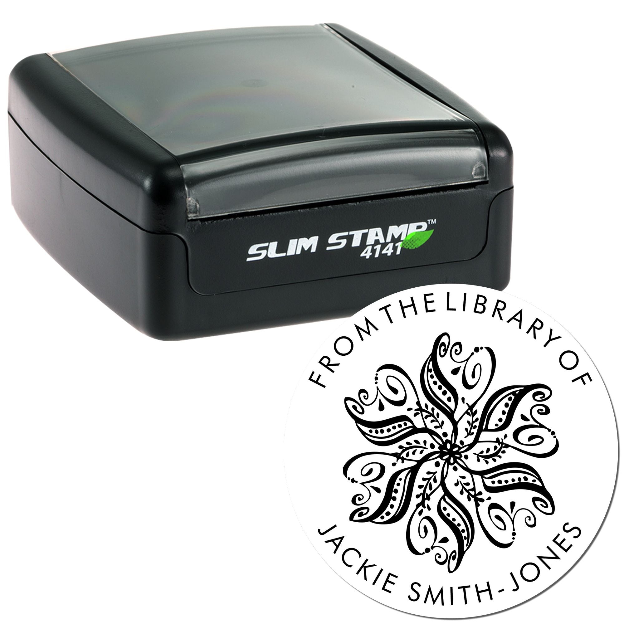 Pre-Inked Ornate Flower Custom Made Private Library Stamper - Engineer Seal Stamps