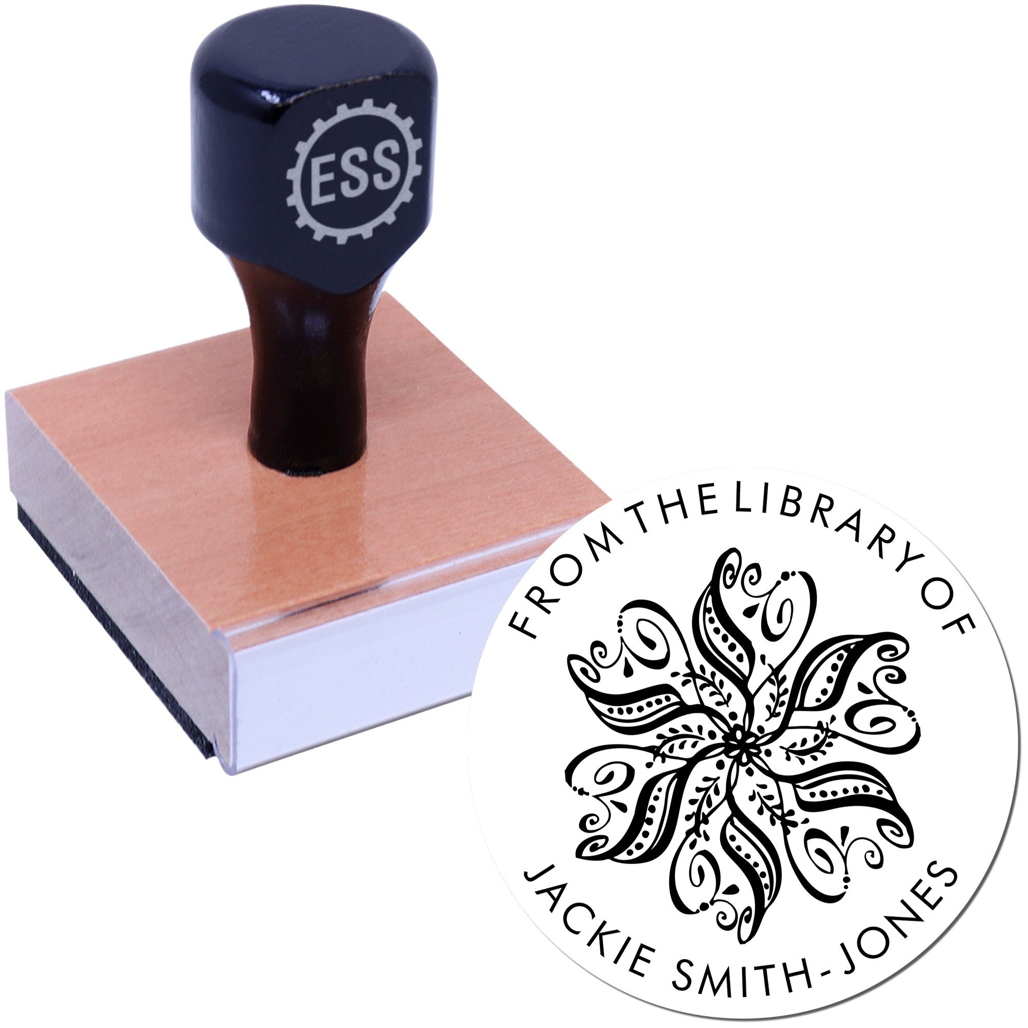 Wood Handle Ornate Flower Customized From The Library Of Stamper - Engineer Seal Stamps