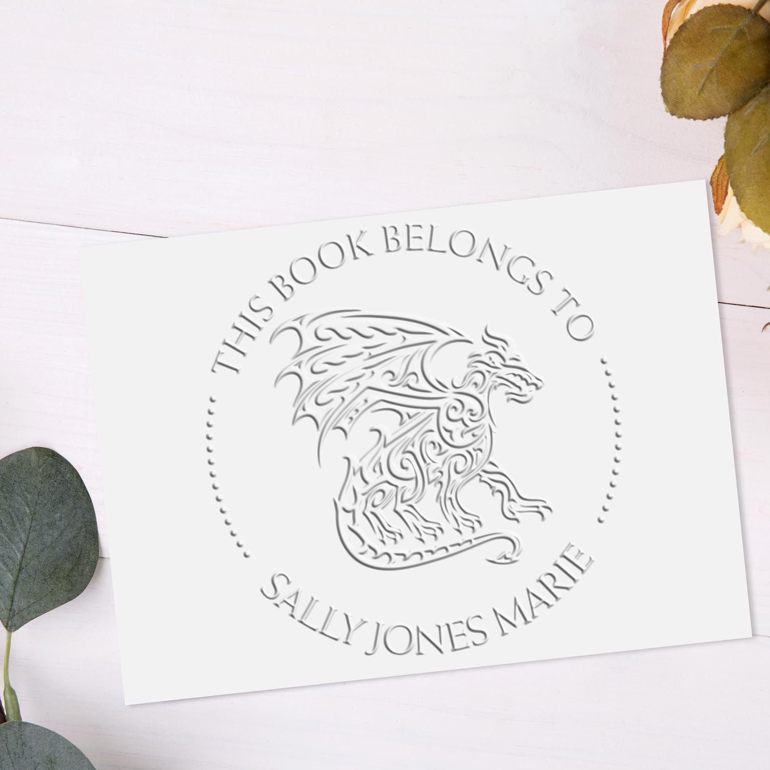 Hybrid Legendary Dragon Personalized Book Ownership Label Embossed Stamp - Engineer Seal Stamps