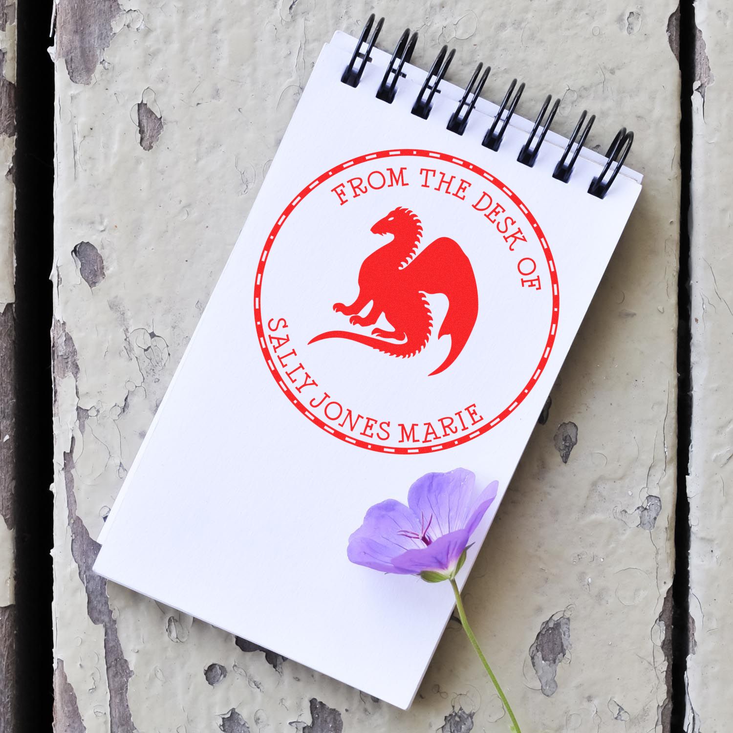 Wood Handle Ferocious Dragon Custom Book Stamp - Engineer Seal Stamps