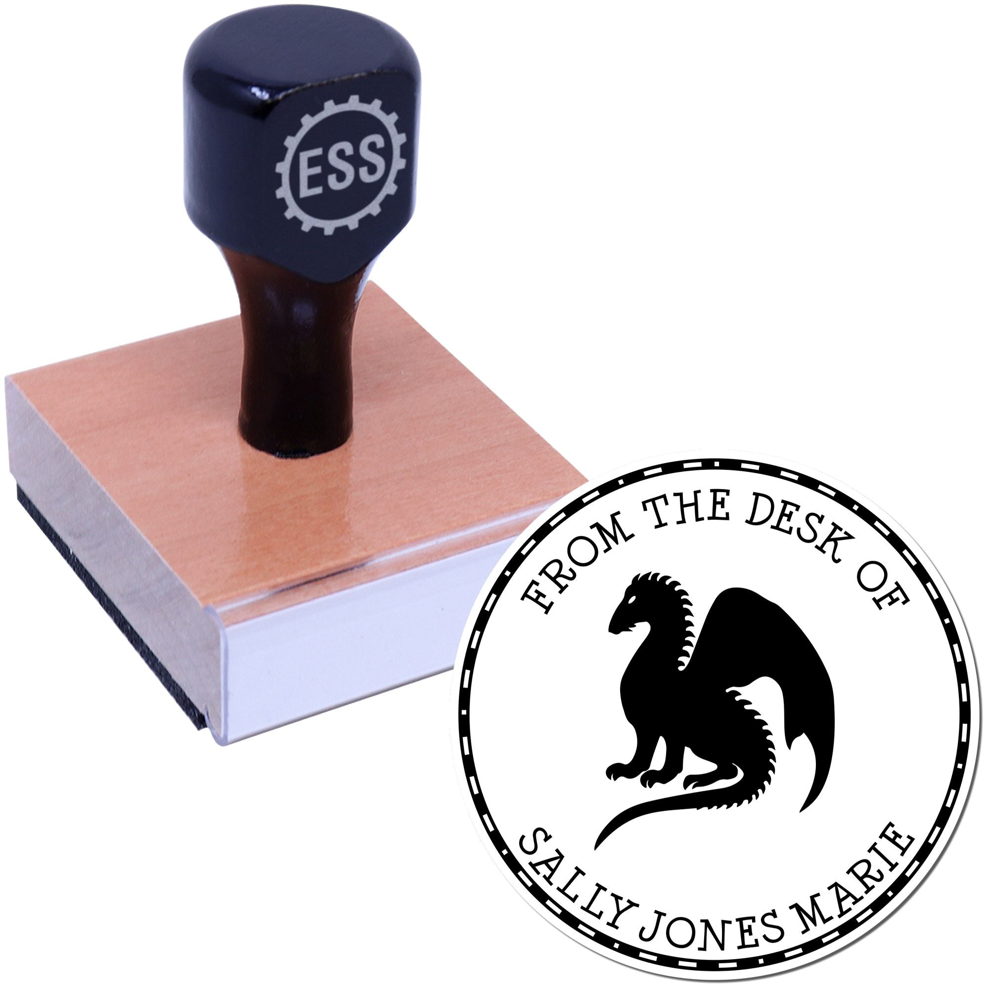 Wood Handle Ferocious Dragon Custom Book Stamp - Engineer Seal Stamps