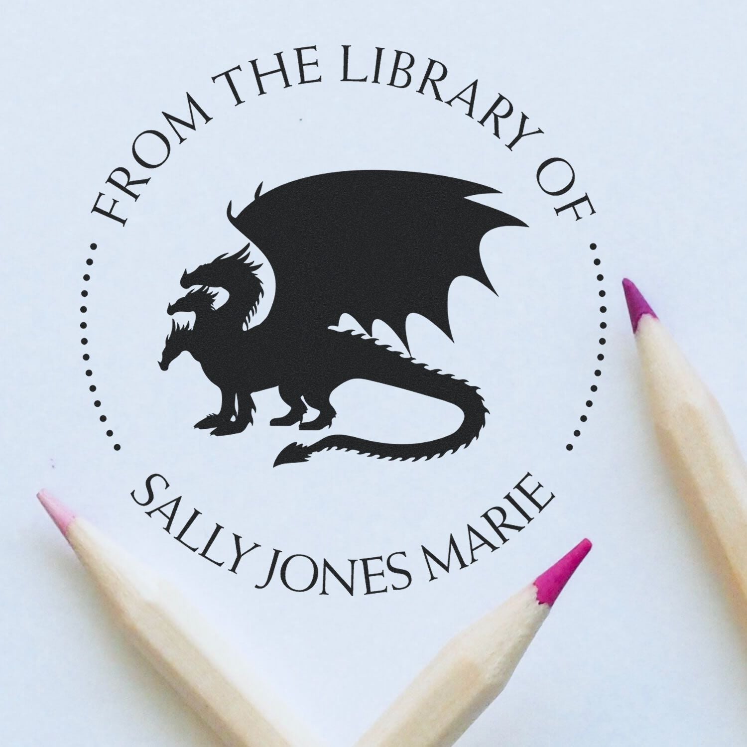 Pre-Inked Mythical Dragon Personalized Library Stamper - Engineer Seal Stamps