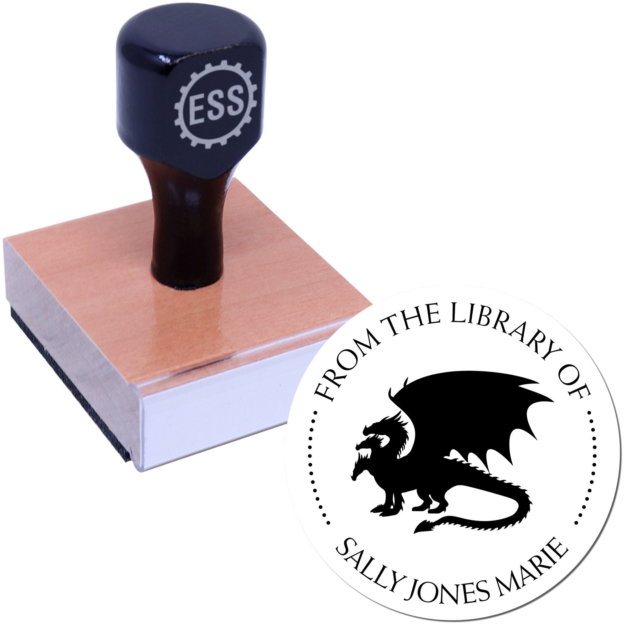 Wood Handle Mythical Dragon Custom Book Stamper - Engineer Seal Stamps