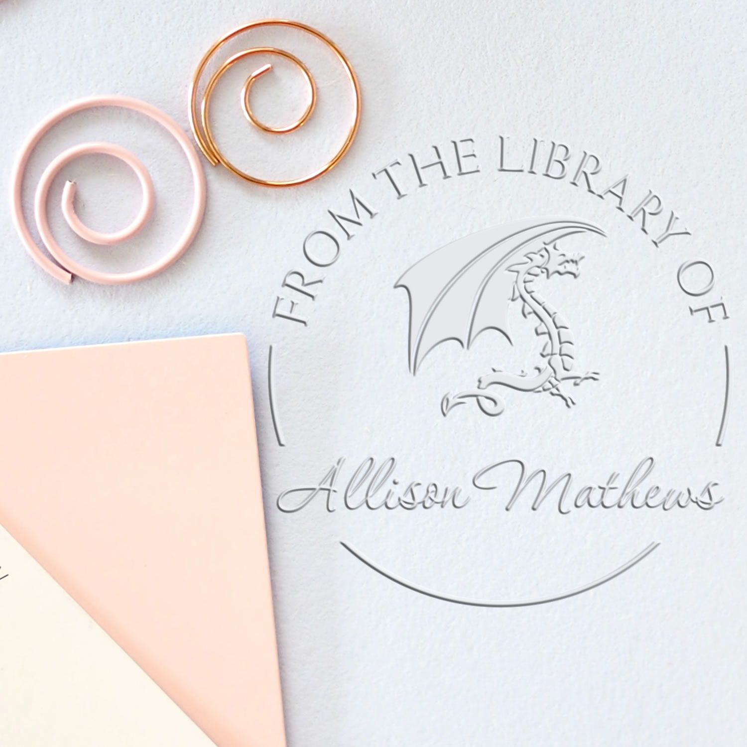 Soft Enchanting Dragon Personalized Bibliophile Embossed Stamp