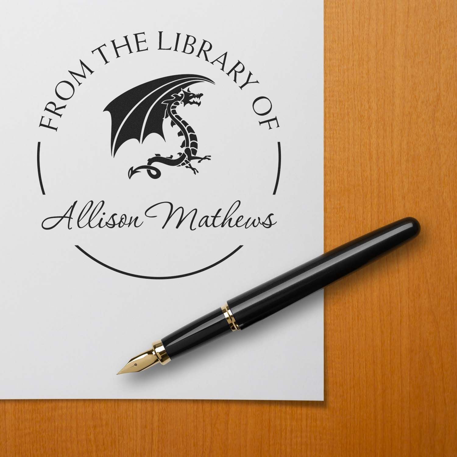Pre-Inked Enchanting Dragon Personalized Library Collection Stamp - Engineer Seal Stamps